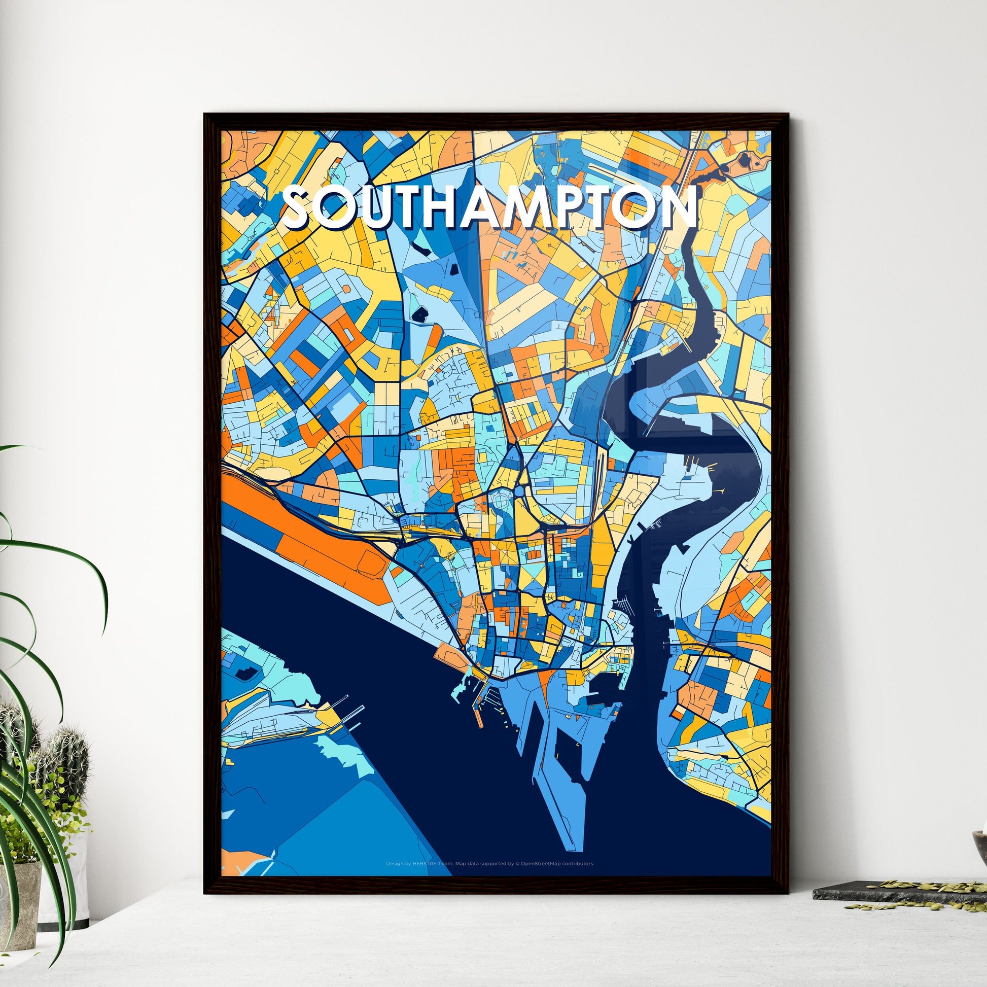 SOUTHAMPTON ENGLAND Vibrant Colorful Art Map Poster Blue Orange