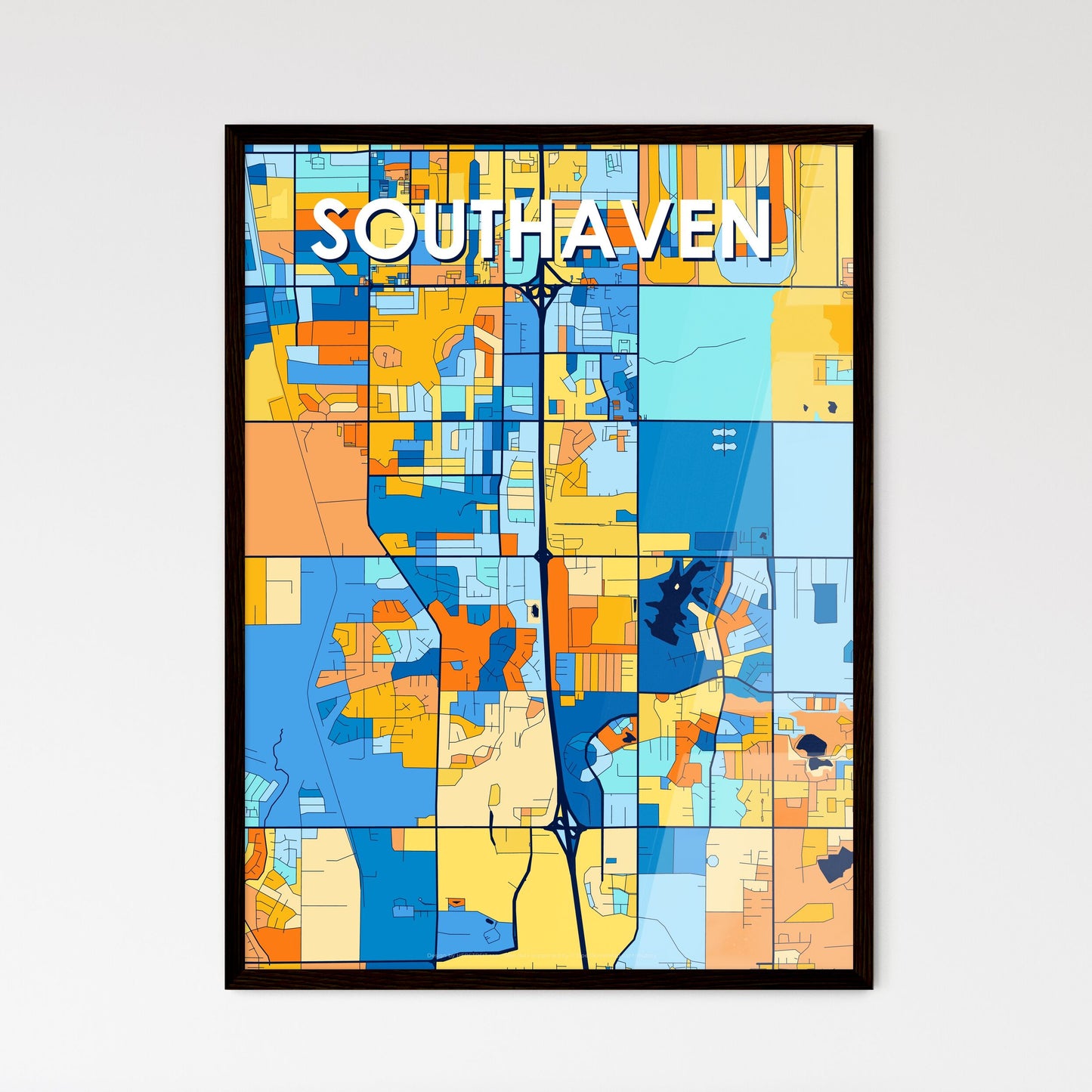 SOUTHAVEN MISSISSIPPI Vibrant Colorful Art Map Poster Blue Orange