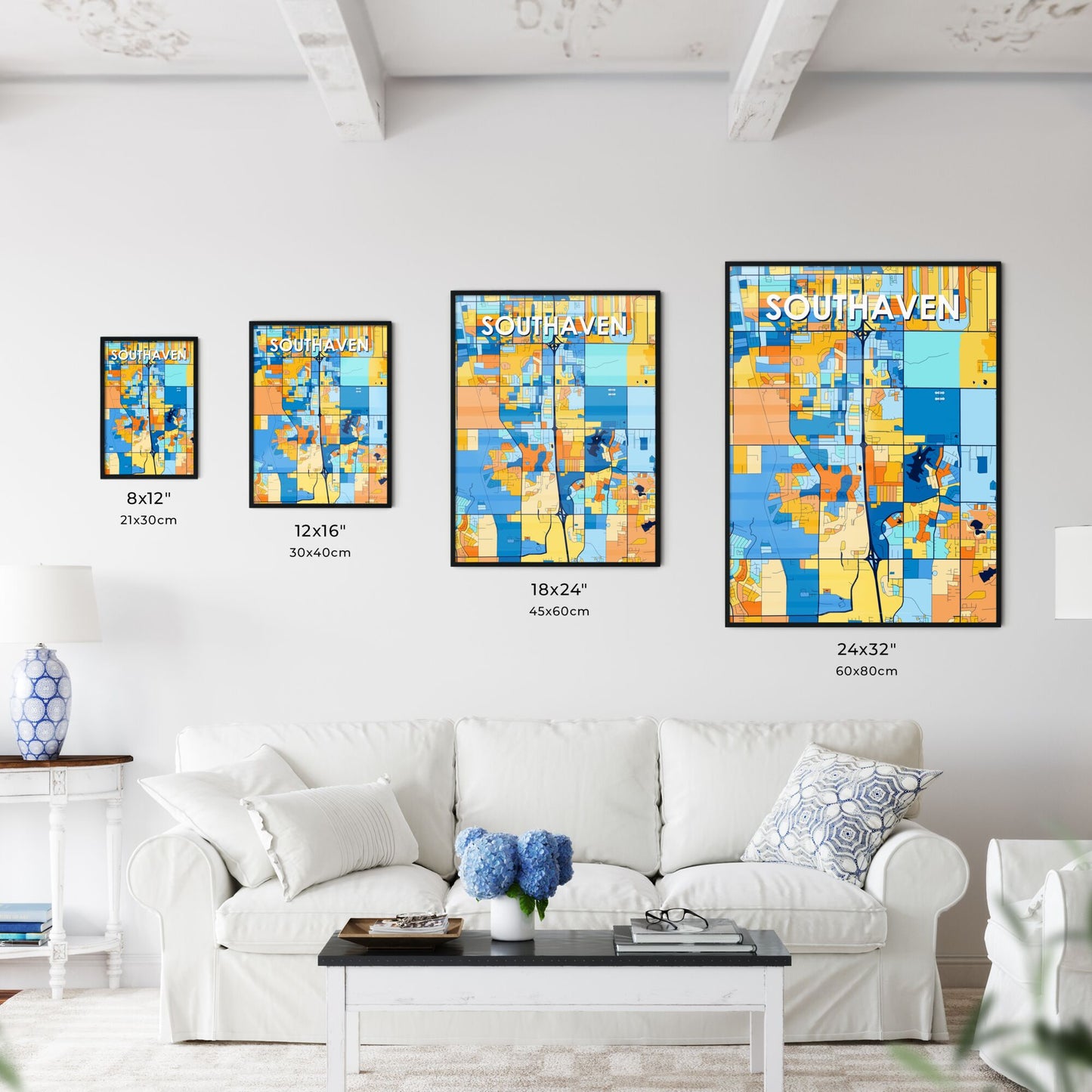 SOUTHAVEN MISSISSIPPI Vibrant Colorful Art Map Poster Blue Orange