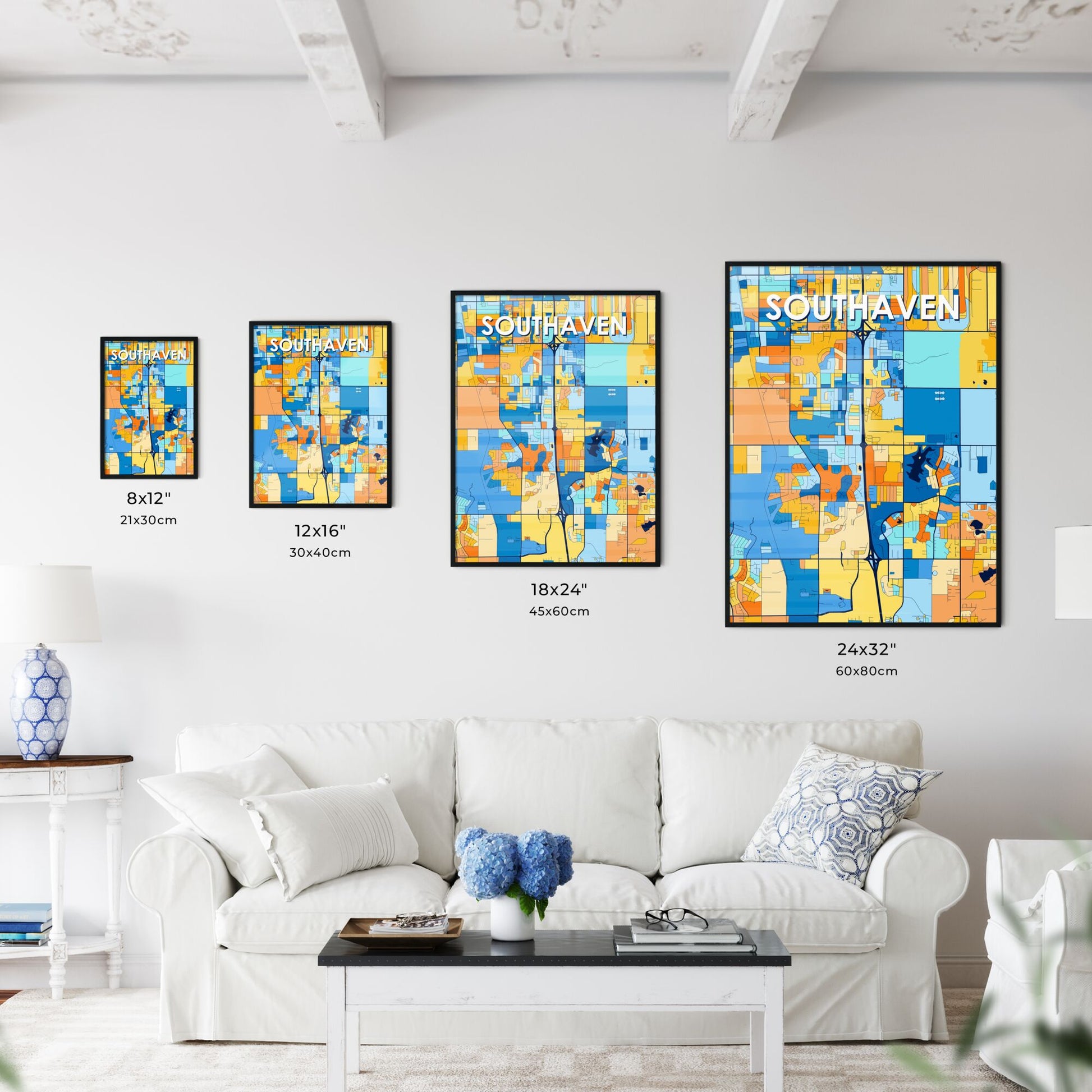 SOUTHAVEN MISSISSIPPI Vibrant Colorful Art Map Poster Blue Orange