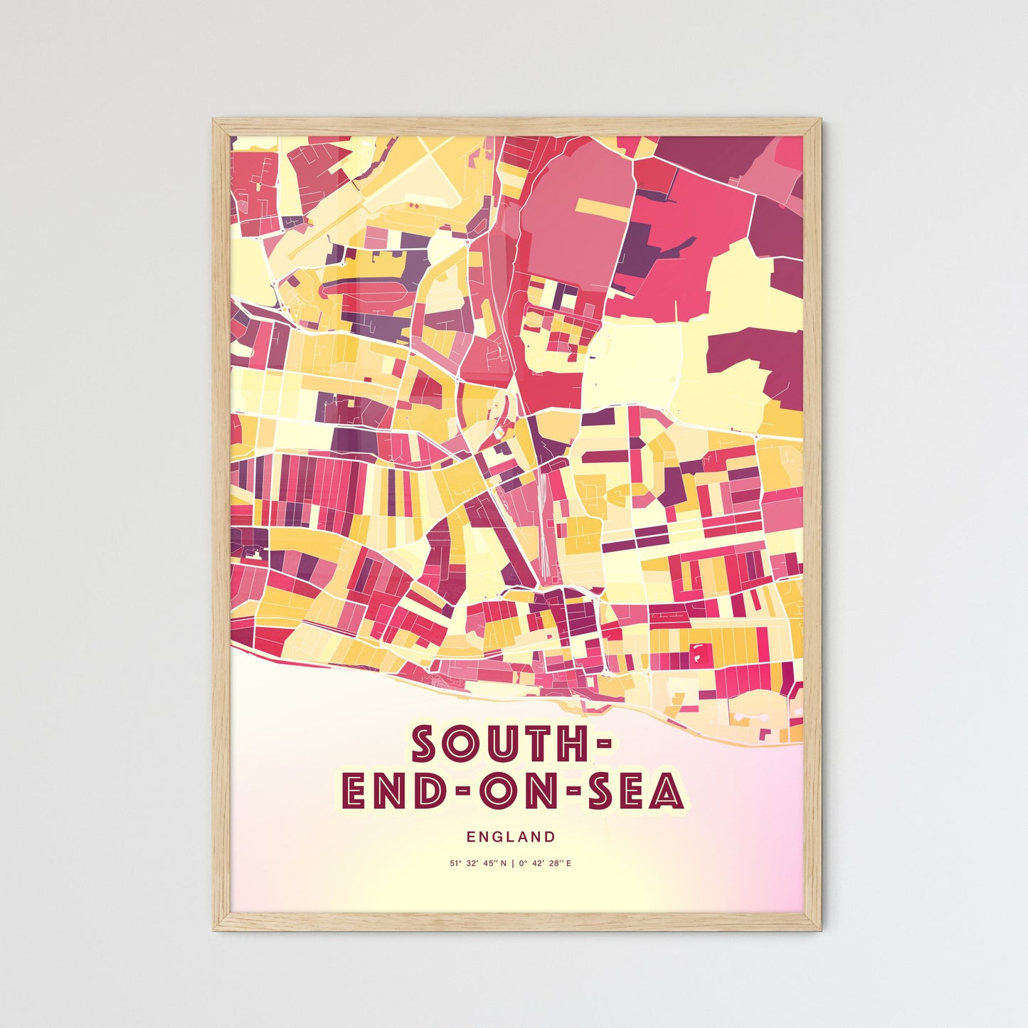 Colorful Southend-On-Sea England Fine Art Map Hot Red