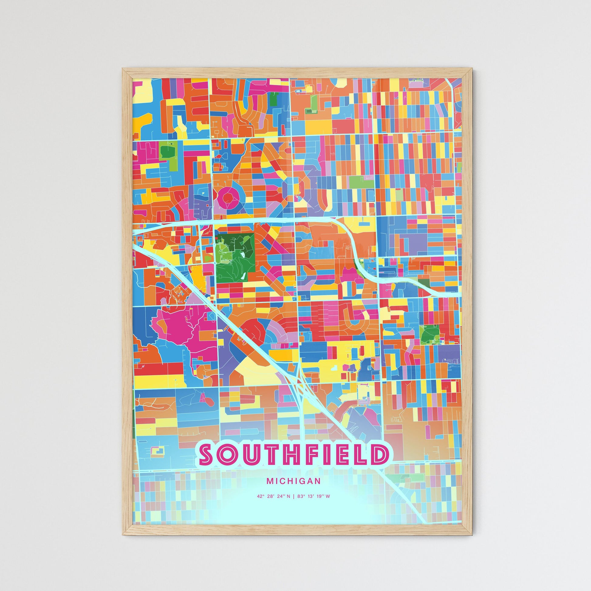 Colorful Southfield Michigan Fine Art Map Crazy Colors