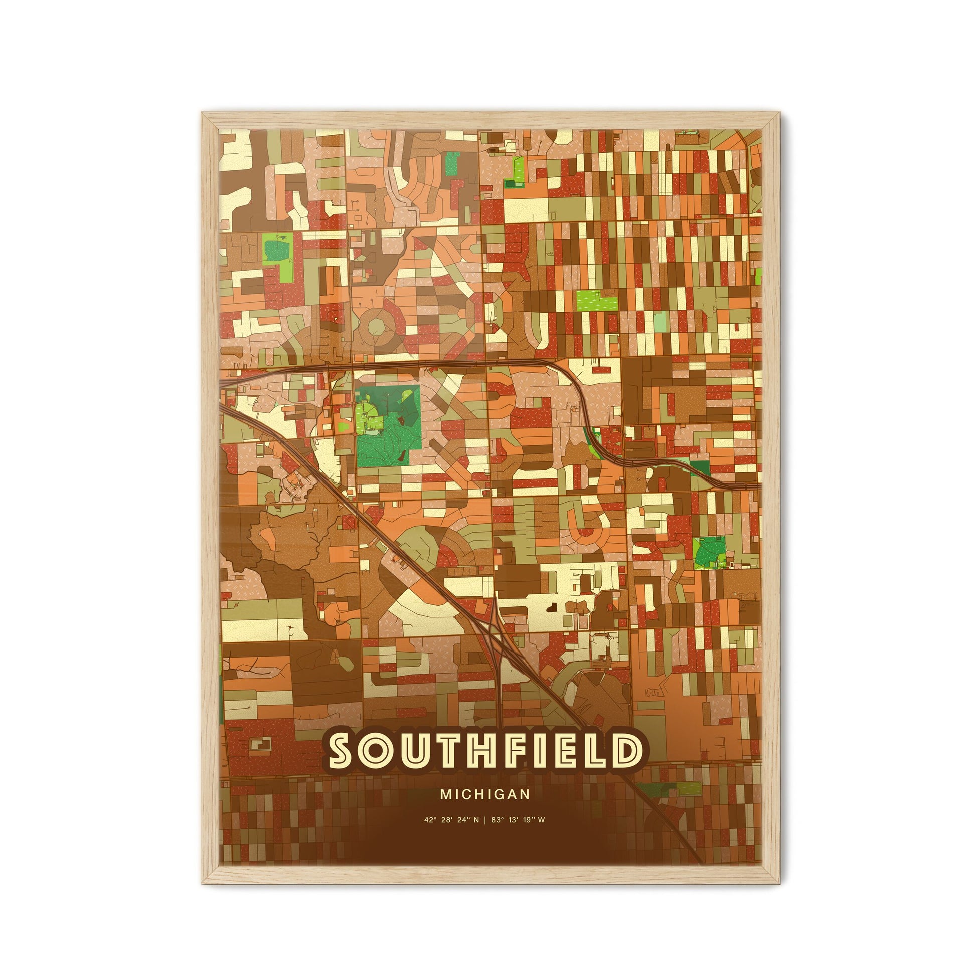 Colorful Southfield Michigan Fine Art Map Farmhouse