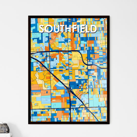 SOUTHFIELD MICHIGAN Vibrant Colorful Art Map Poster Blue Orange