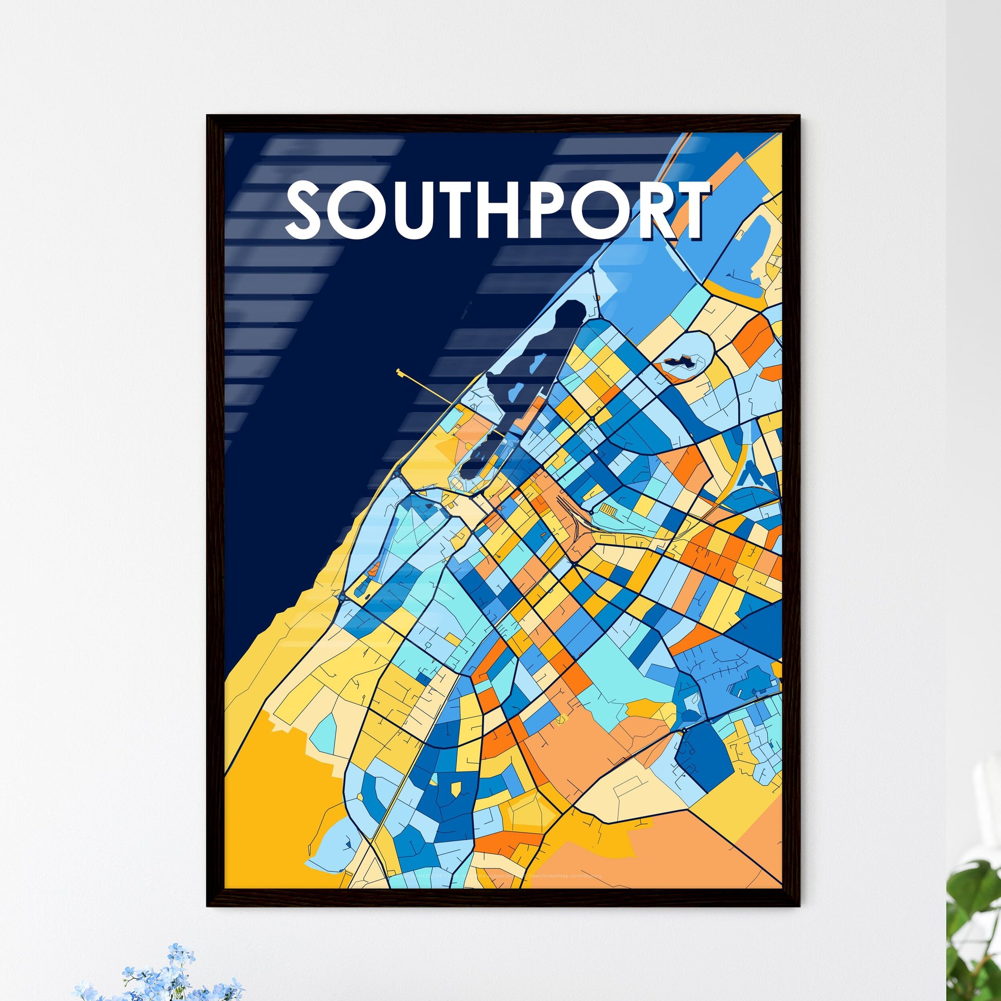 SOUTHPORT ENGLAND Vibrant Colorful Art Map Poster Blue Orange