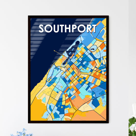 SOUTHPORT ENGLAND Vibrant Colorful Art Map Poster Blue Orange