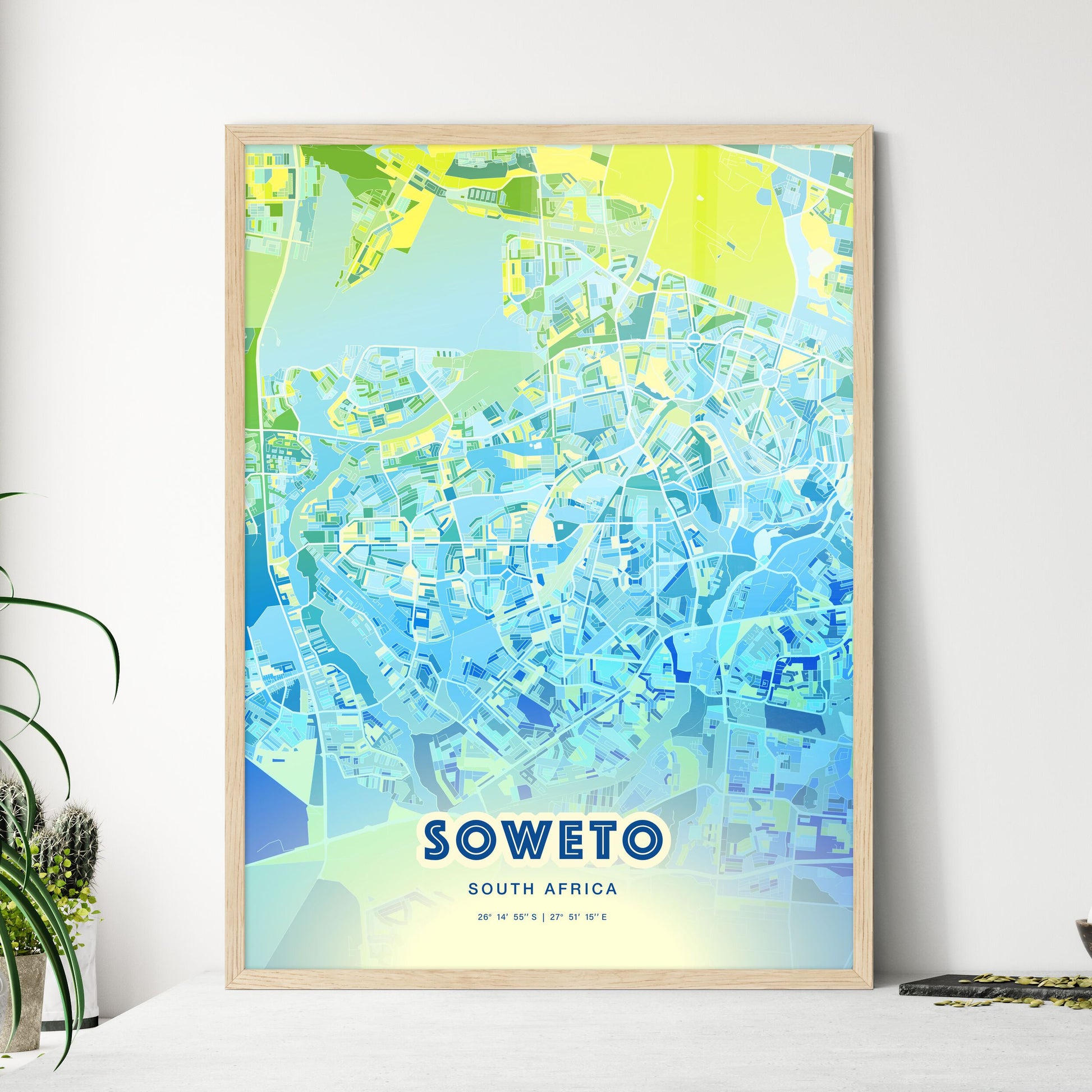Colorful Soweto South Africa Fine Art Map Cool Blue
