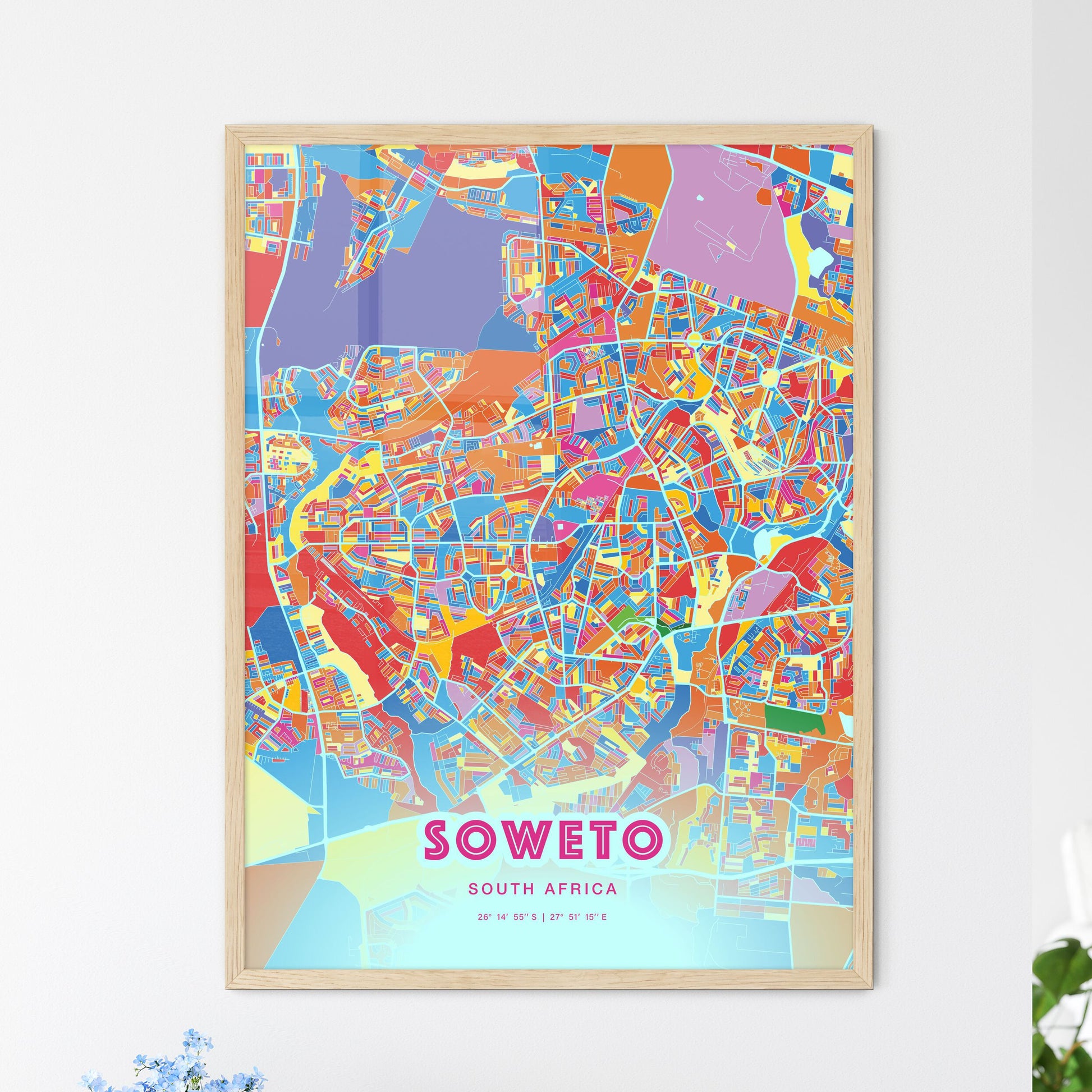 Colorful Soweto South Africa Fine Art Map Crazy Colors