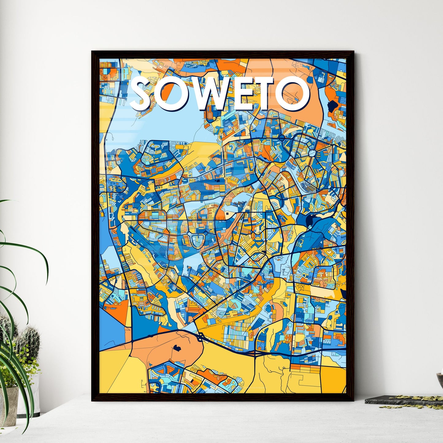 SOWETO SOUTH AFRICA Vibrant Colorful Art Map Poster Blue Orange