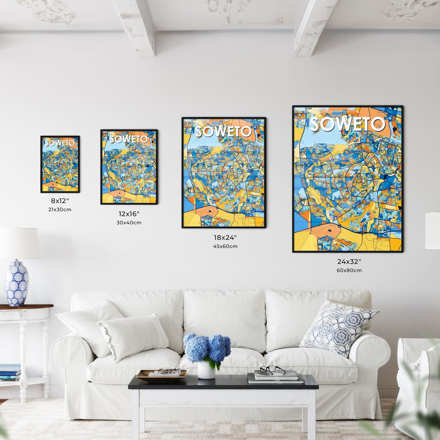 SOWETO SOUTH AFRICA Vibrant Colorful Art Map Poster Blue Orange