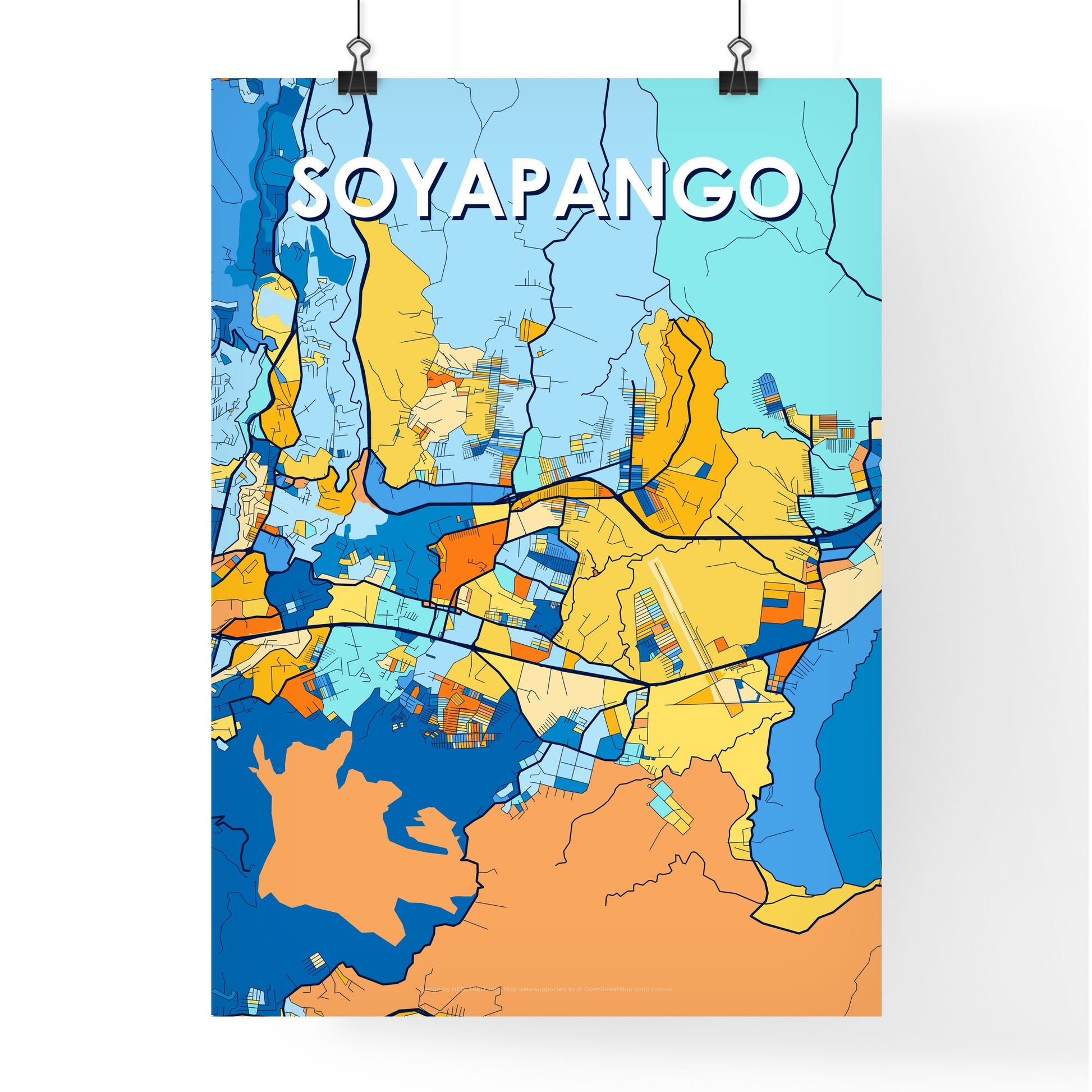 SOYAPANGO EL SALVADOR Vibrant Colorful Art Map Poster Blue Orange