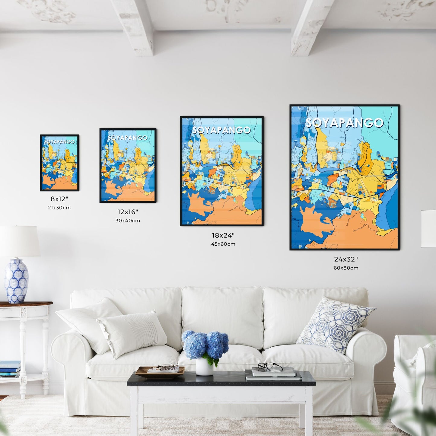 SOYAPANGO EL SALVADOR Vibrant Colorful Art Map Poster Blue Orange