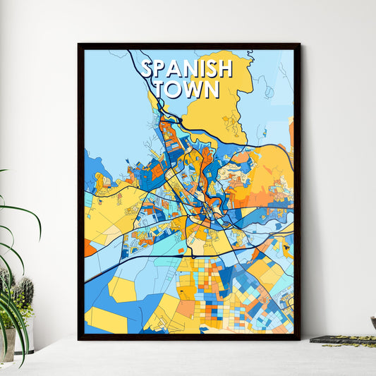 SPANISH TOWN JAMAICA Vibrant Colorful Art Map Poster Blue Orange