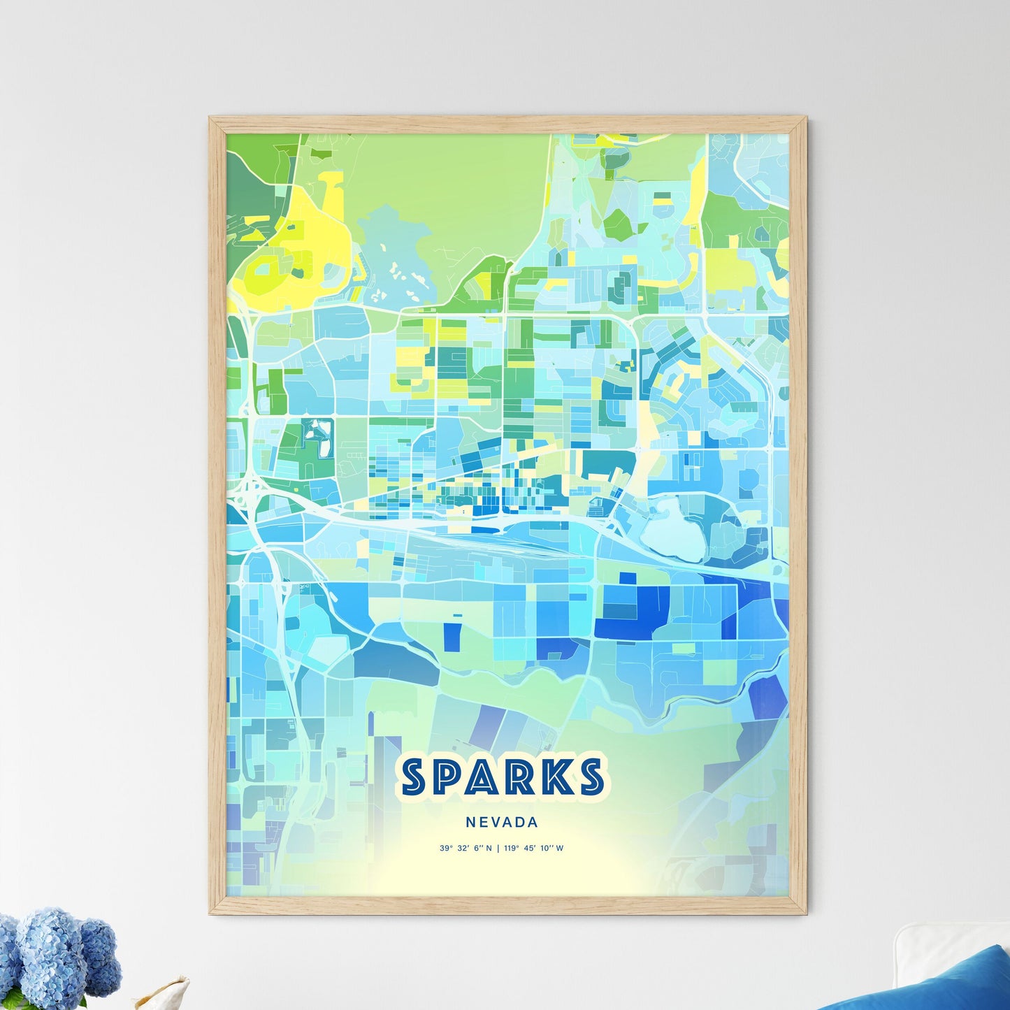 Colorful Sparks Nevada Fine Art Map Cool Blue