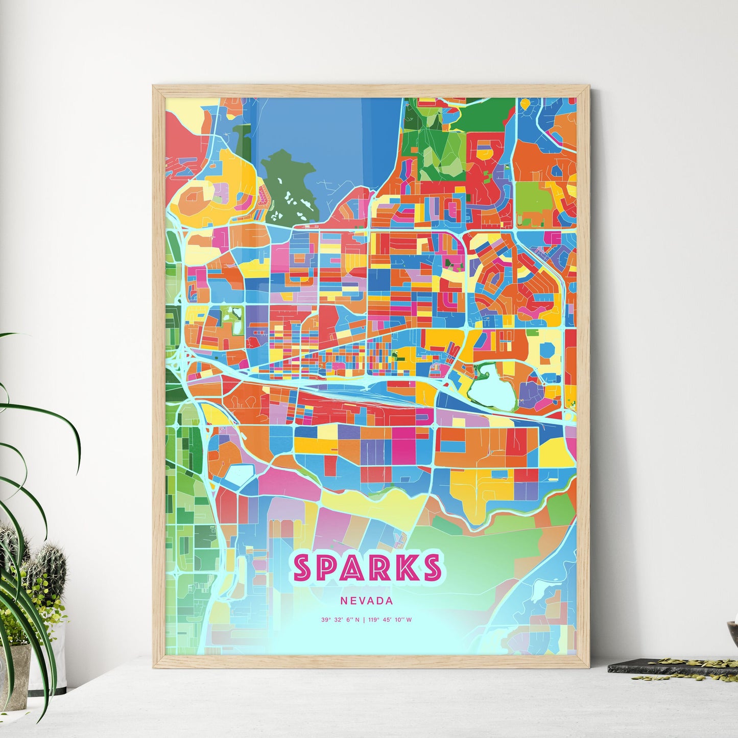 Colorful Sparks Nevada Fine Art Map Crazy Colors