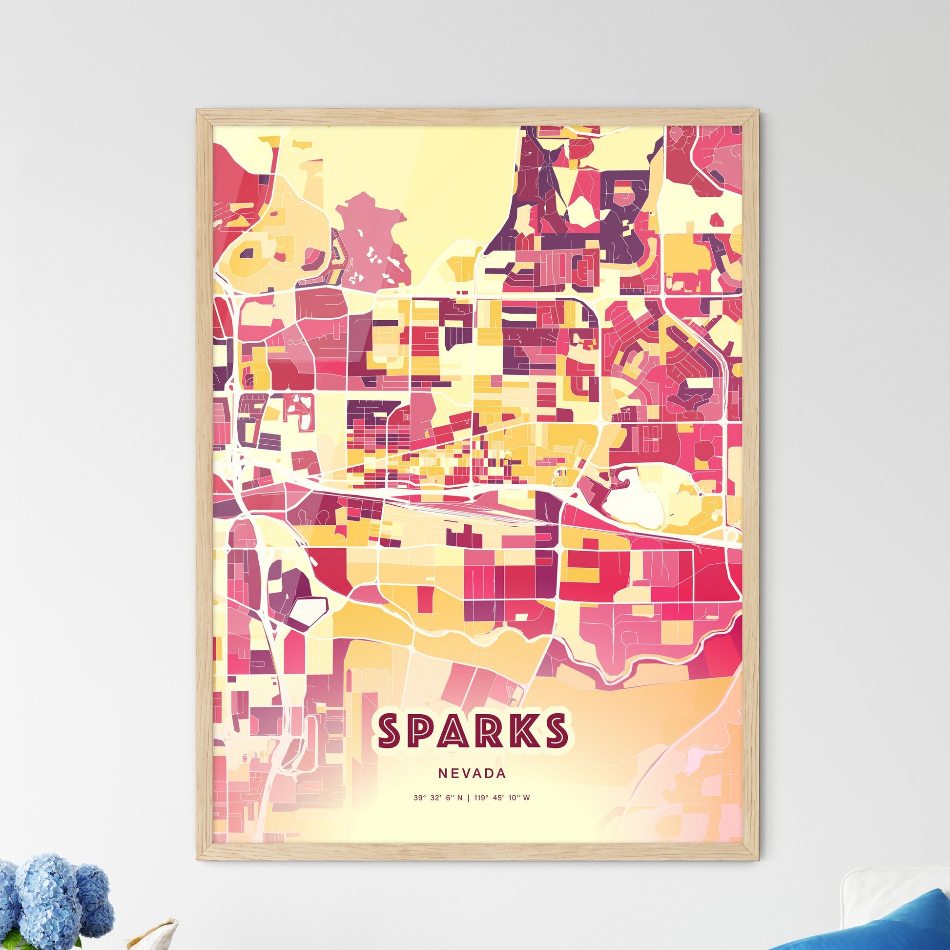 Colorful Sparks Nevada Fine Art Map Hot Red