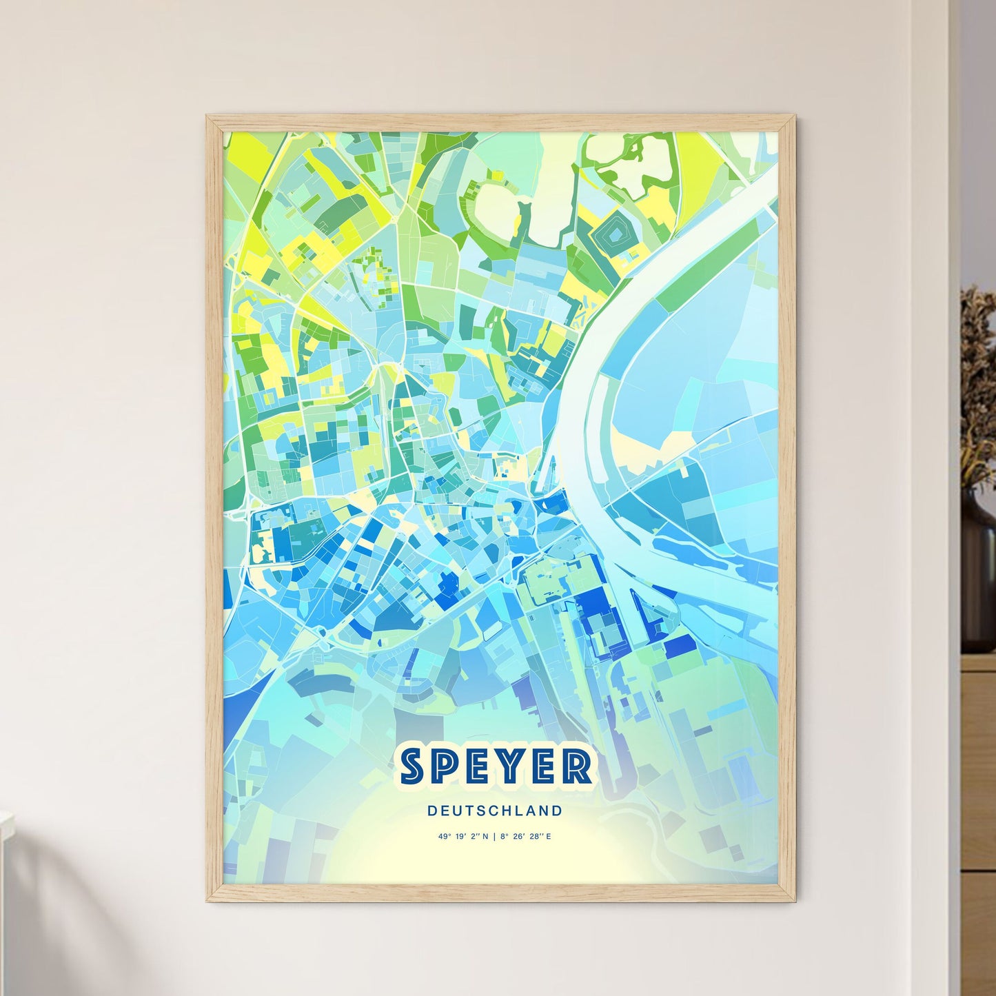 Colorful Speyer Germany Fine Art Map Cool Blue