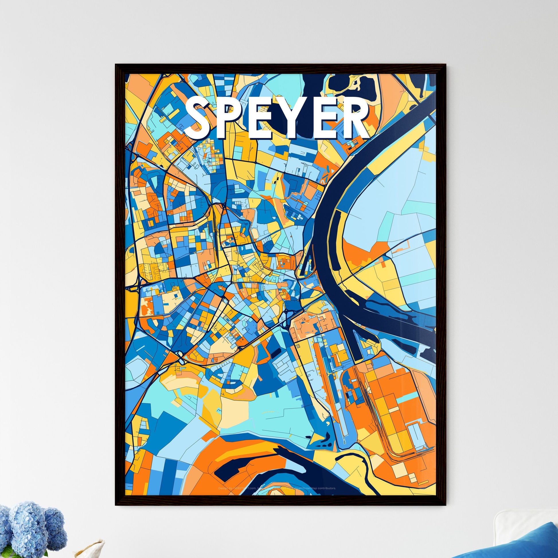 SPEYER GERMANY Vibrant Colorful Art Map Poster Blue Orange