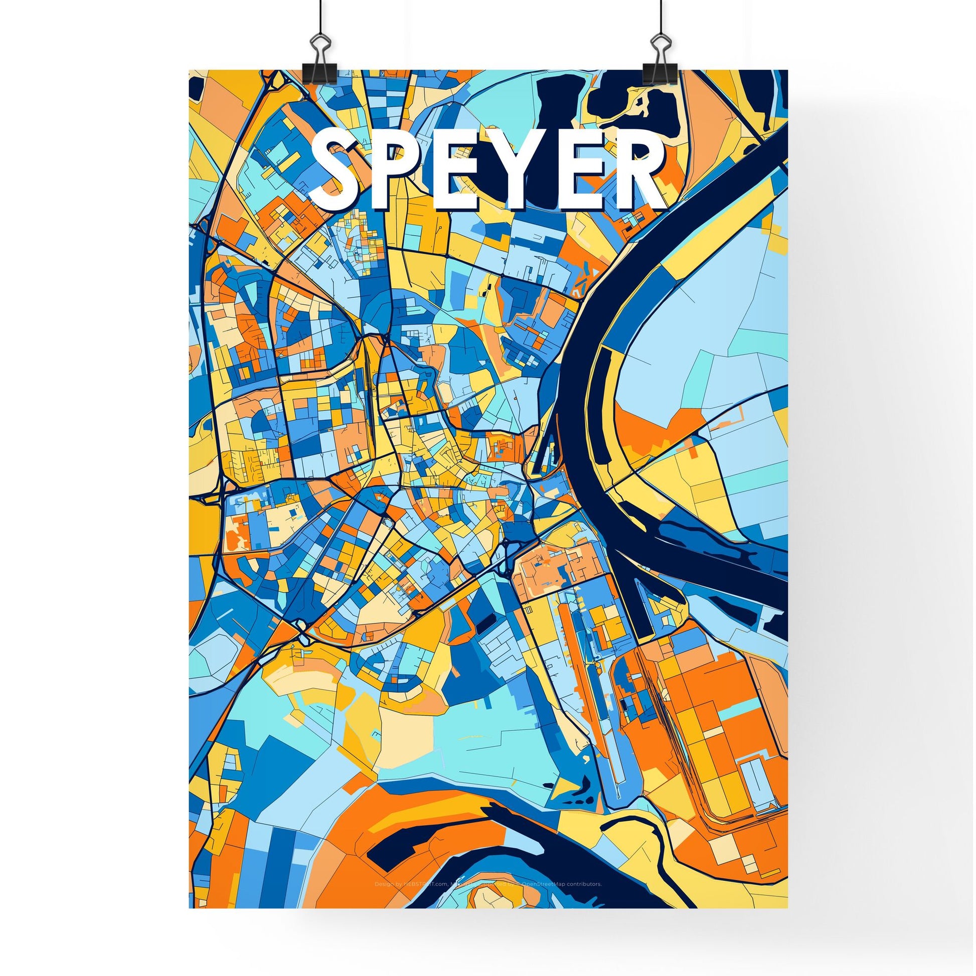 SPEYER GERMANY Vibrant Colorful Art Map Poster Blue Orange