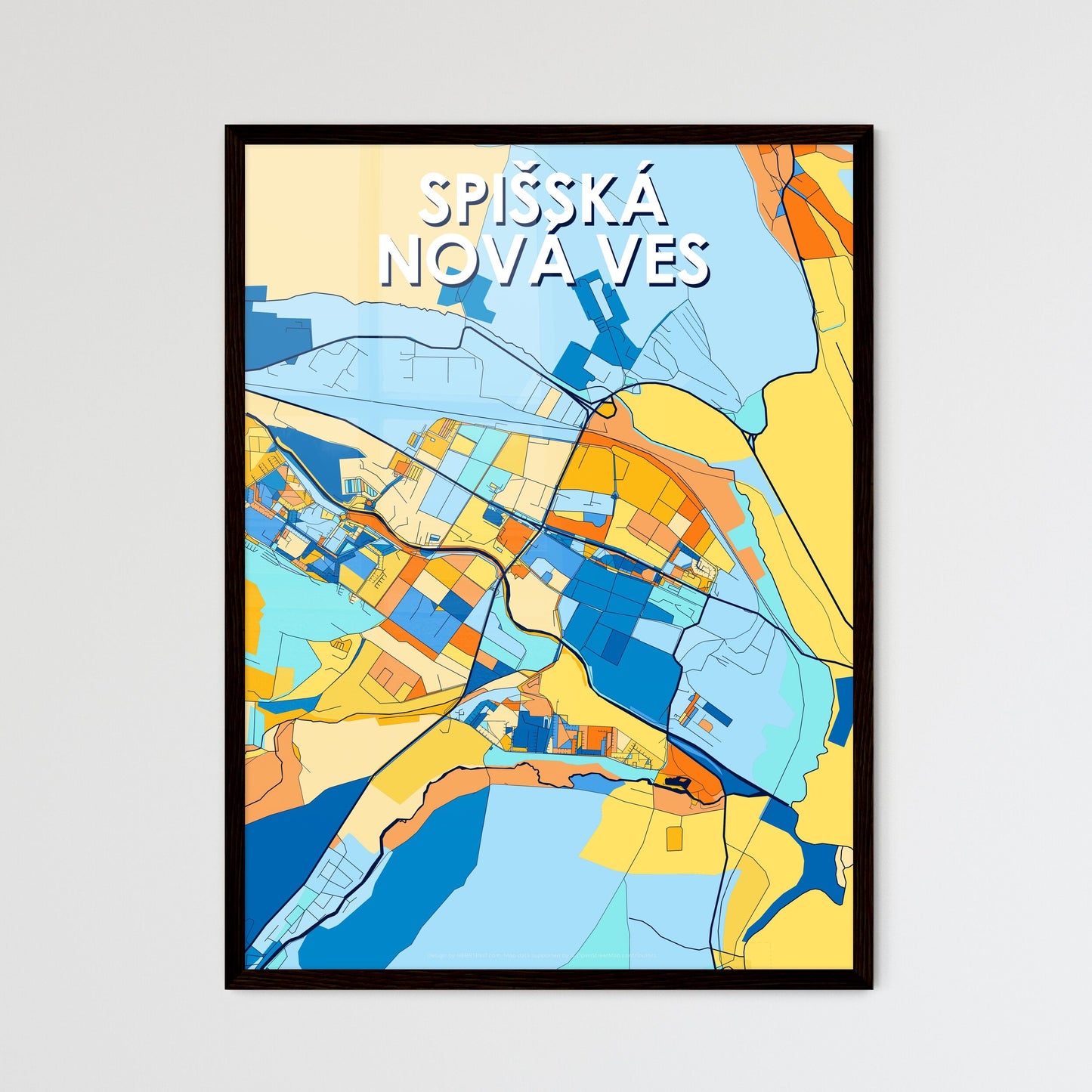 SPIŠSKÁ NOVÁ VES SLOVAKIA Vibrant Colorful Art Map Poster Blue Orange