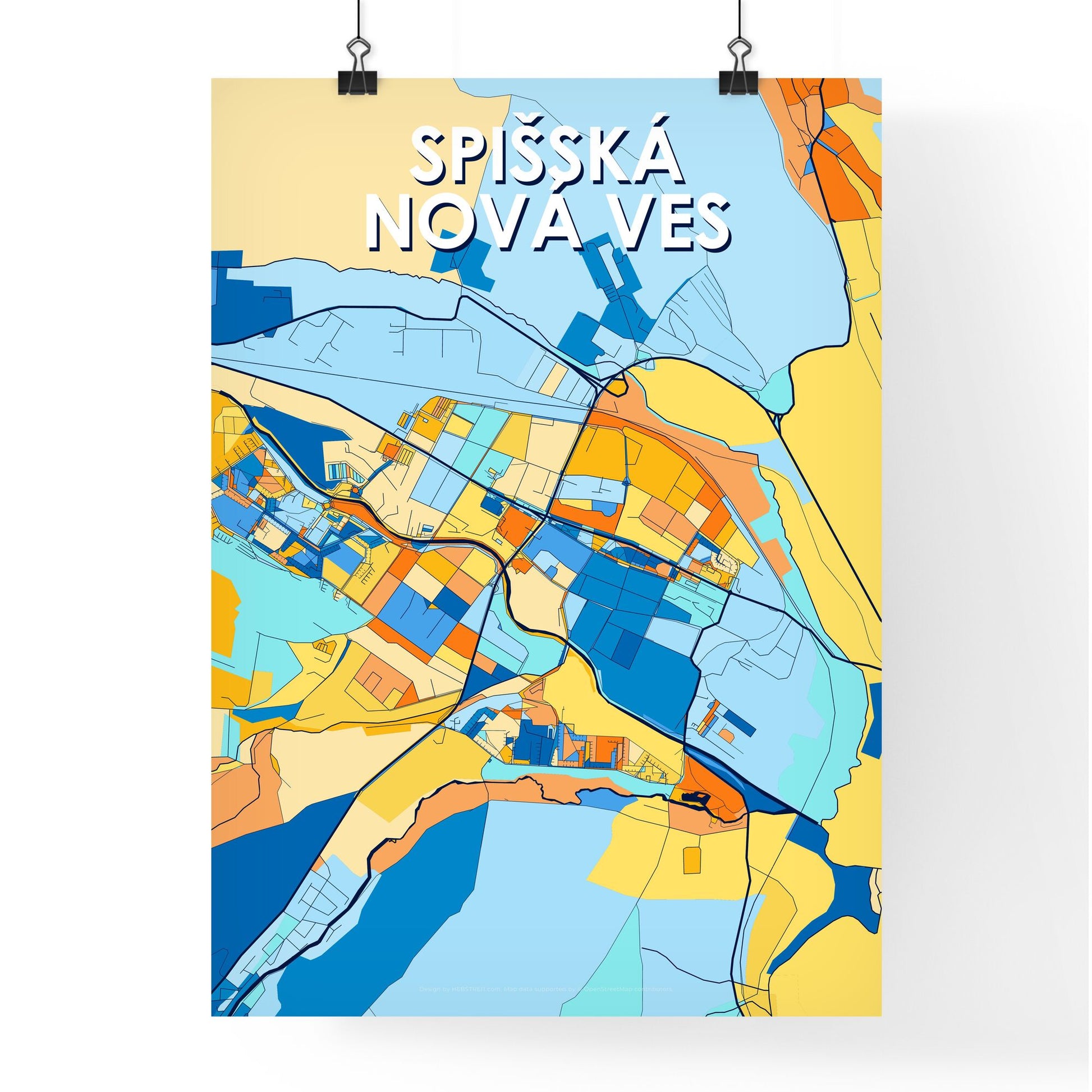 SPIŠSKÁ NOVÁ VES SLOVAKIA Vibrant Colorful Art Map Poster Blue Orange