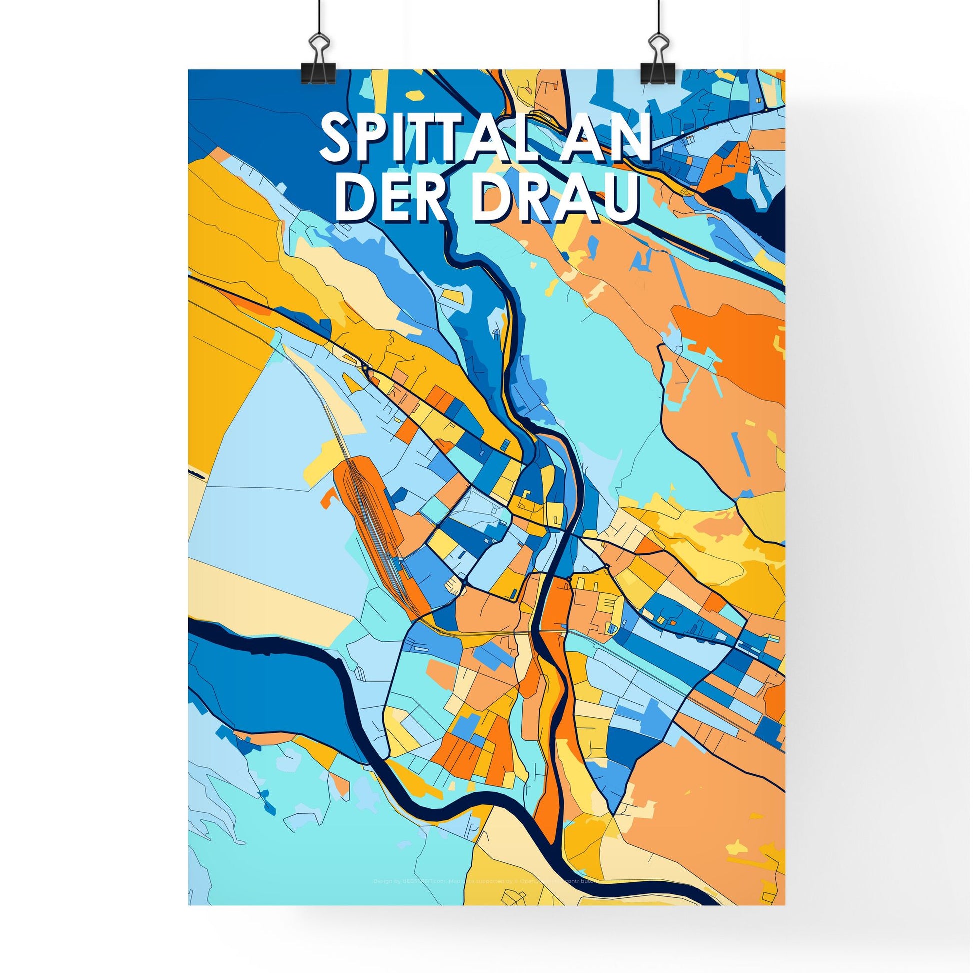 SPITTAL AN DER DRAU AUSTRIA Vibrant Colorful Art Map Poster Blue Orange