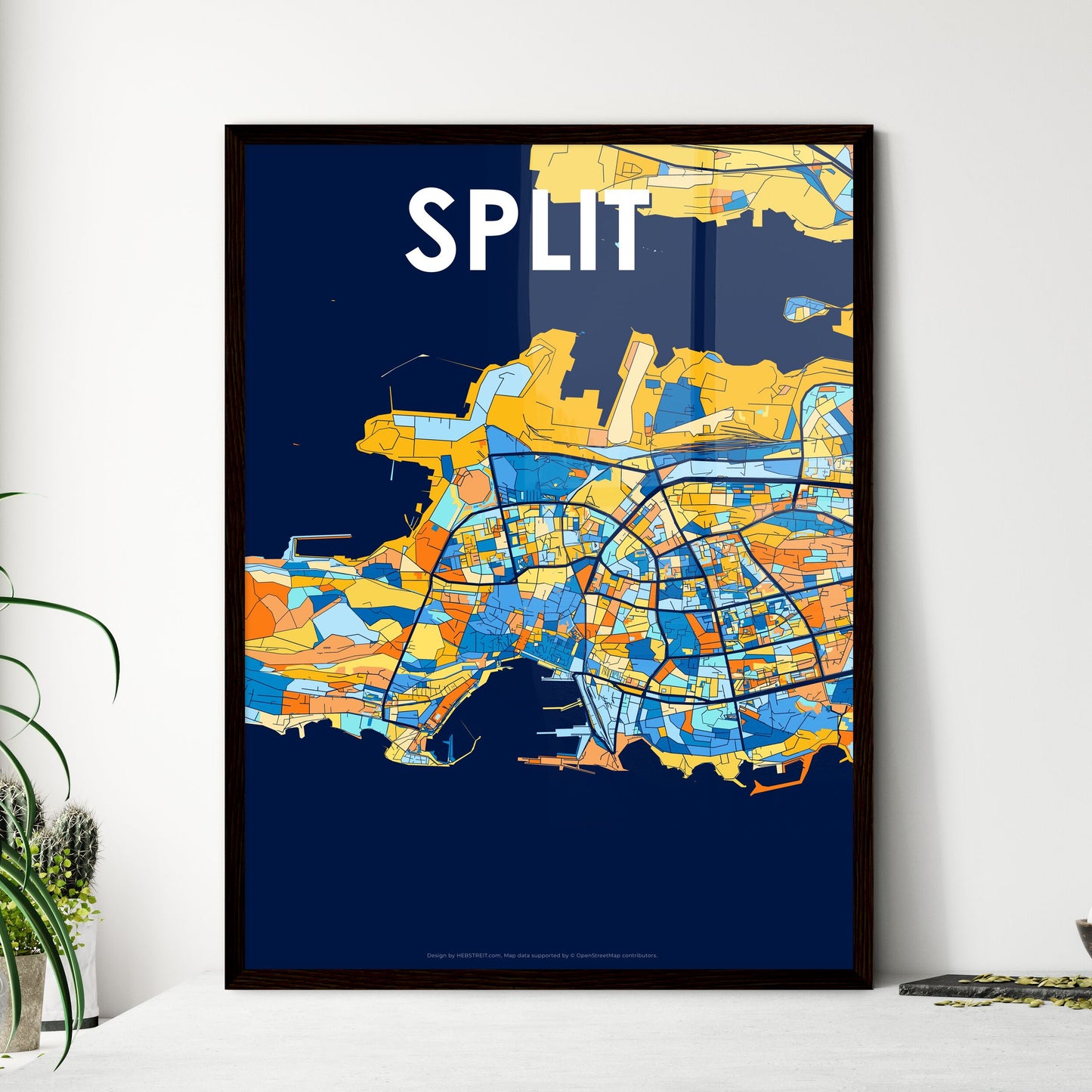 SPLIT CROATIA Vibrant Colorful Art Map Poster Blue Orange