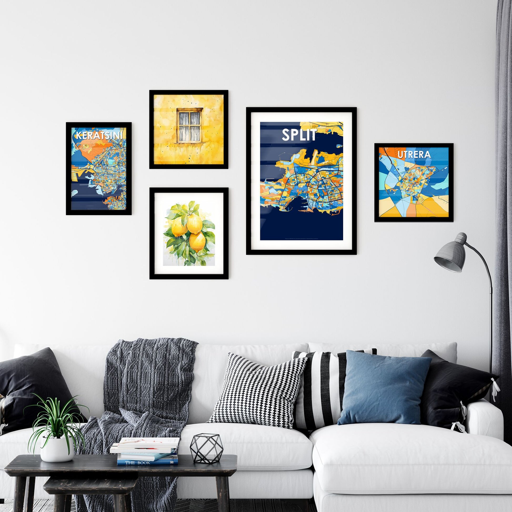 SPLIT CROATIA Vibrant Colorful Art Map Poster Blue Orange