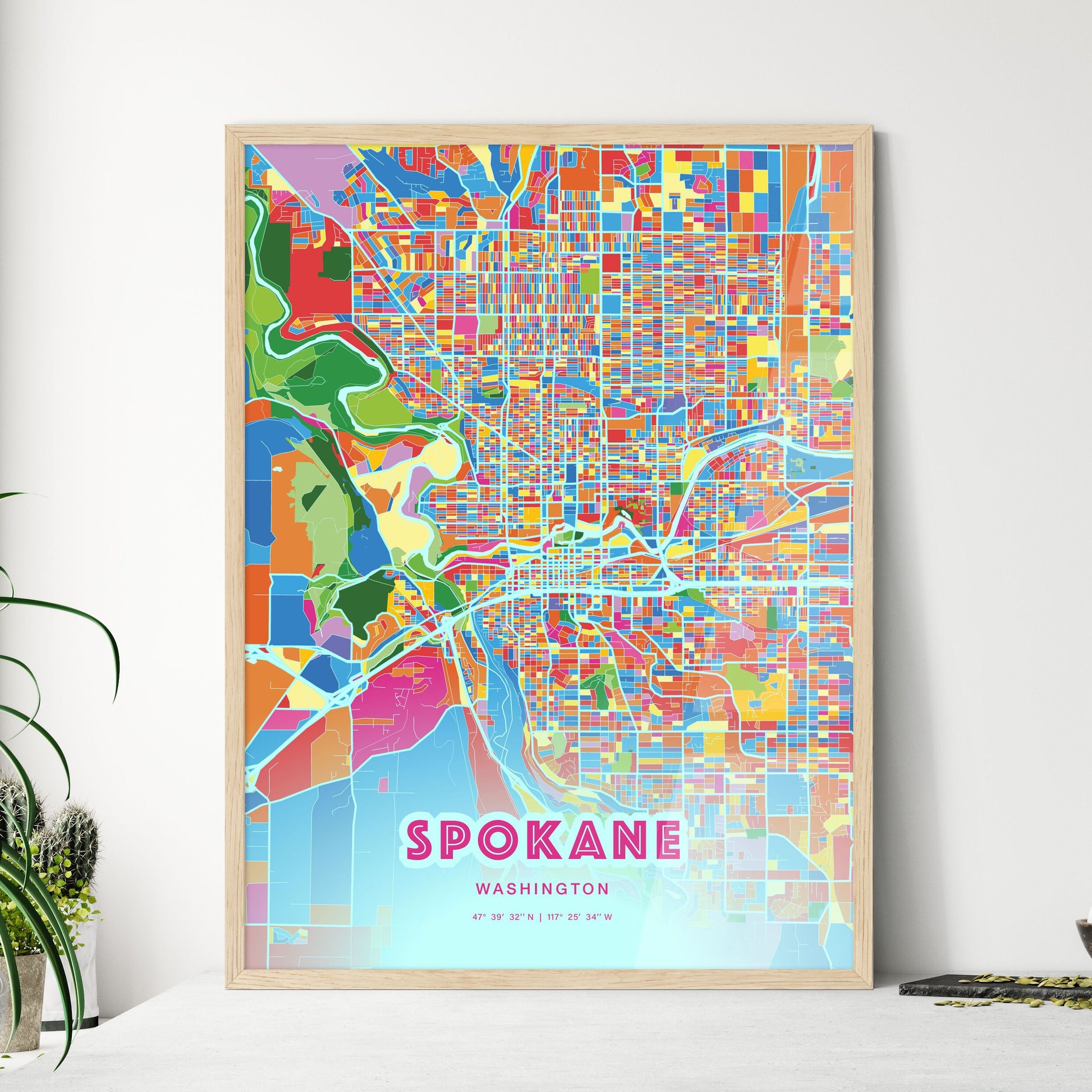 Colorful Spokane Washington Fine Art Map Crazy Colors