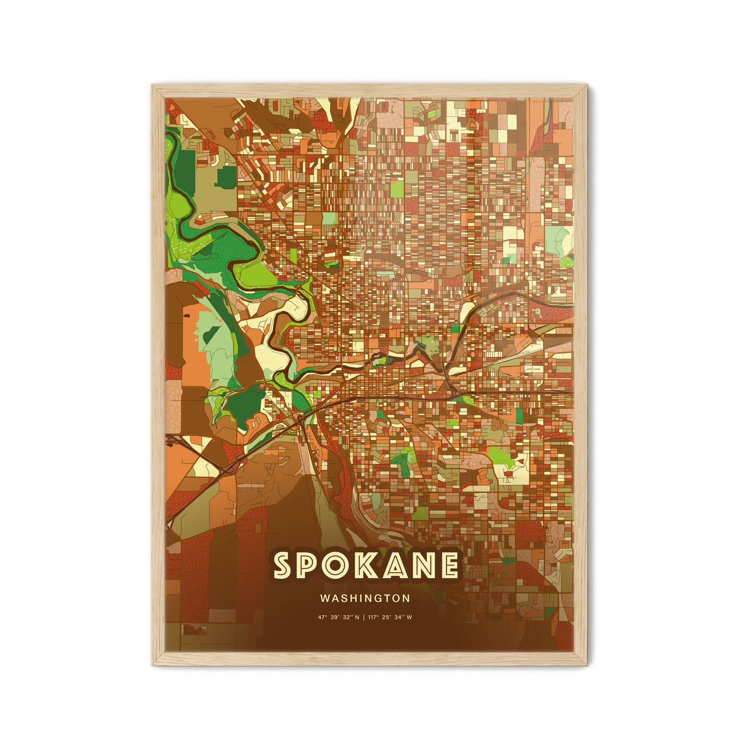 Colorful Spokane Washington Fine Art Map Farmhouse