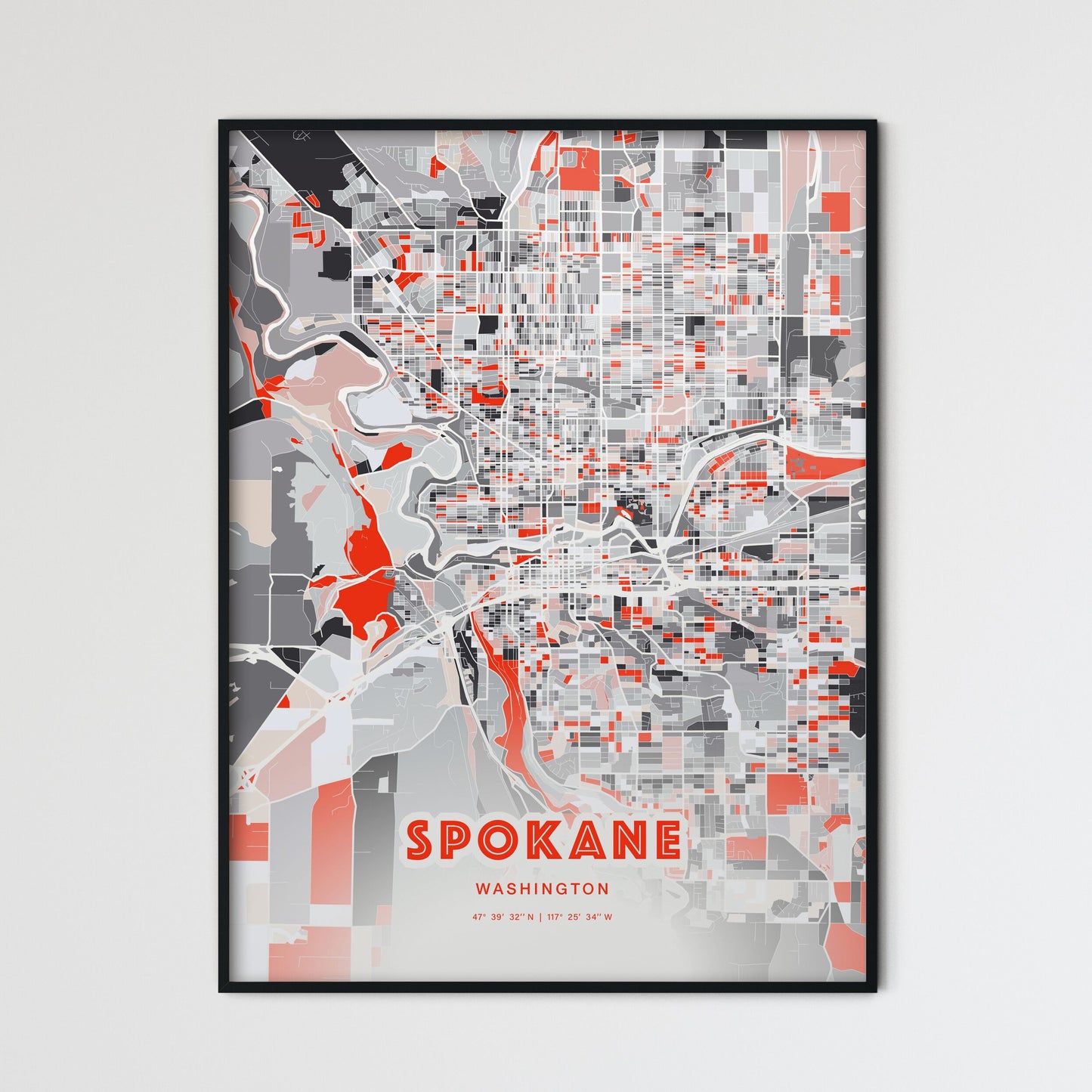 Colorful Spokane Washington Fine Art Map Modern Expressive