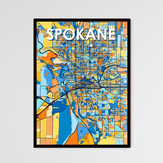 SPOKANE WASHINGTON Vibrant Colorful Art Map Poster Blue Orange