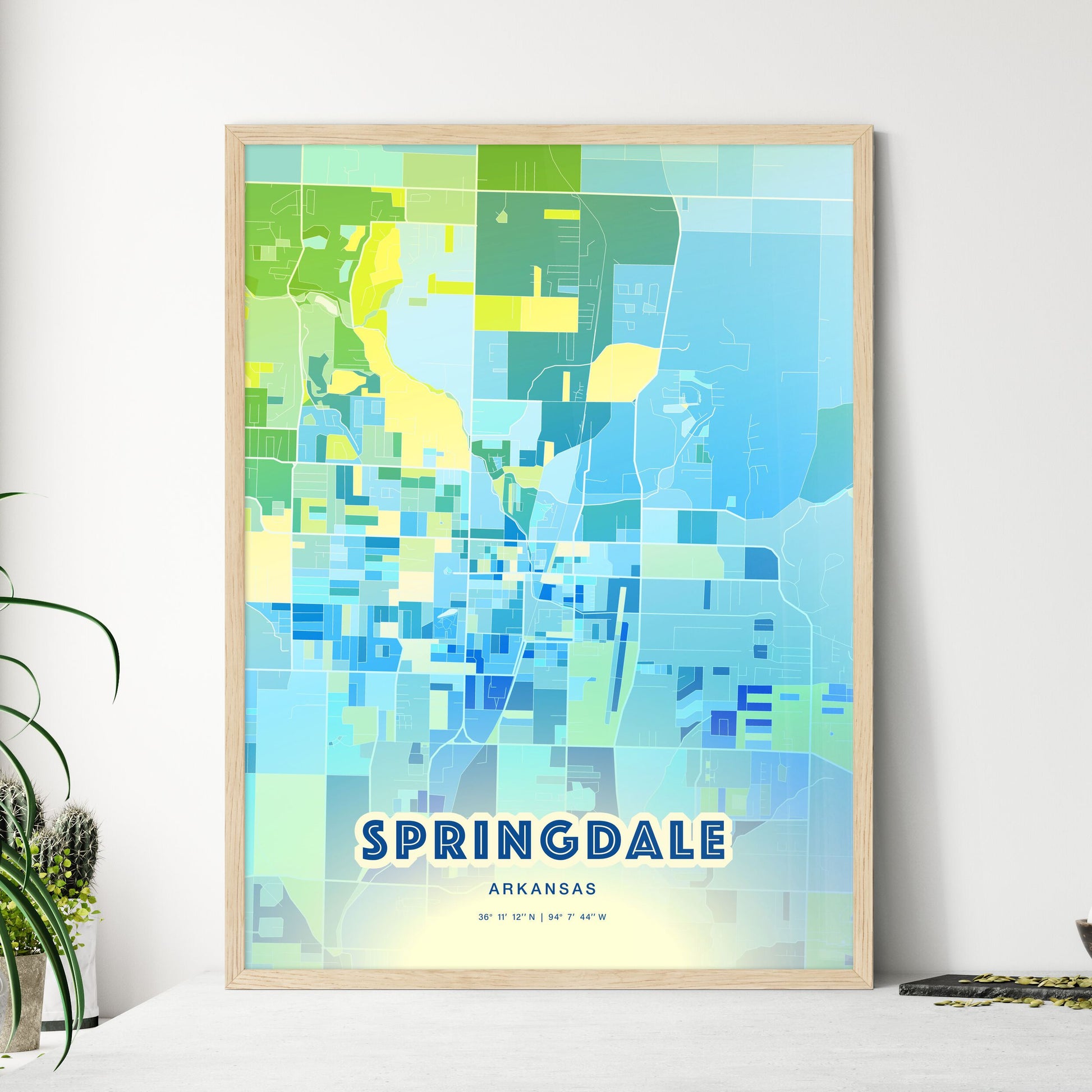 Colorful Springdale Arkansas Fine Art Map Cool Blue