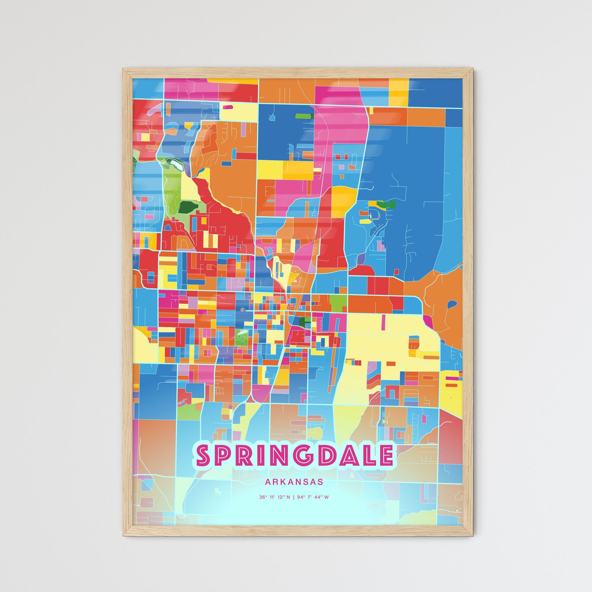 Colorful Springdale Arkansas Fine Art Map Crazy Colors