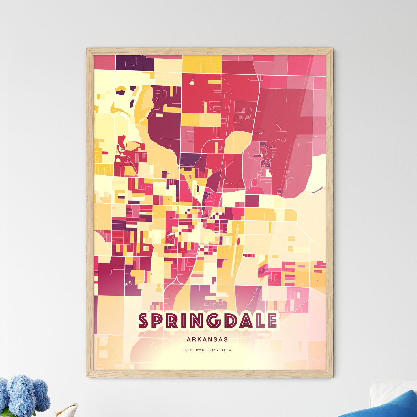 Colorful Springdale Arkansas Fine Art Map Hot Red