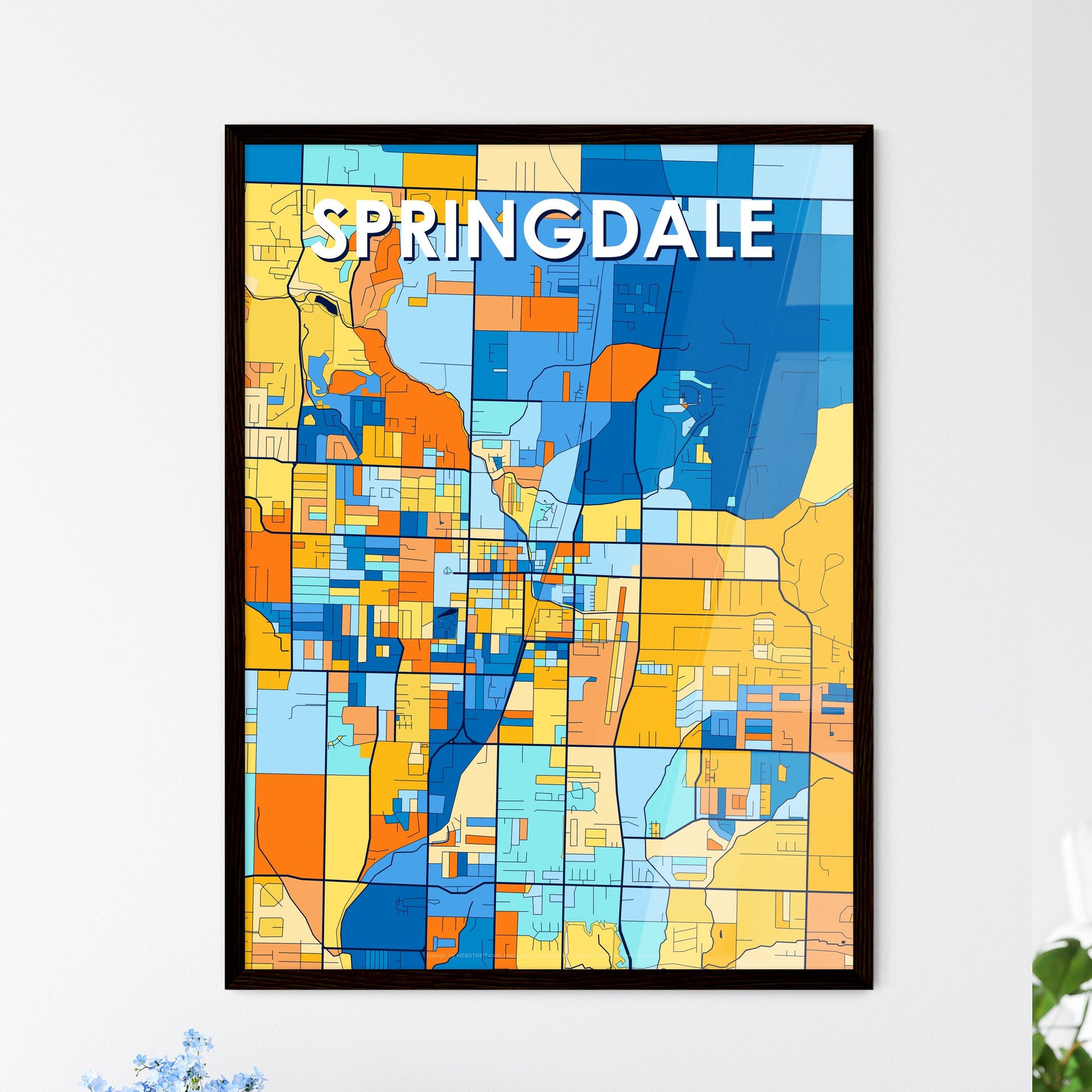 SPRINGDALE ARKANSAS Vibrant Colorful Art Map Poster Blue Orange