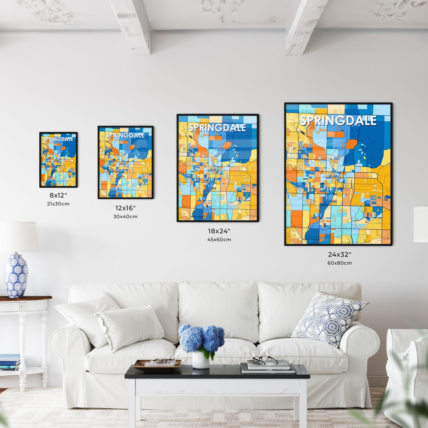 SPRINGDALE ARKANSAS Vibrant Colorful Art Map Poster Blue Orange