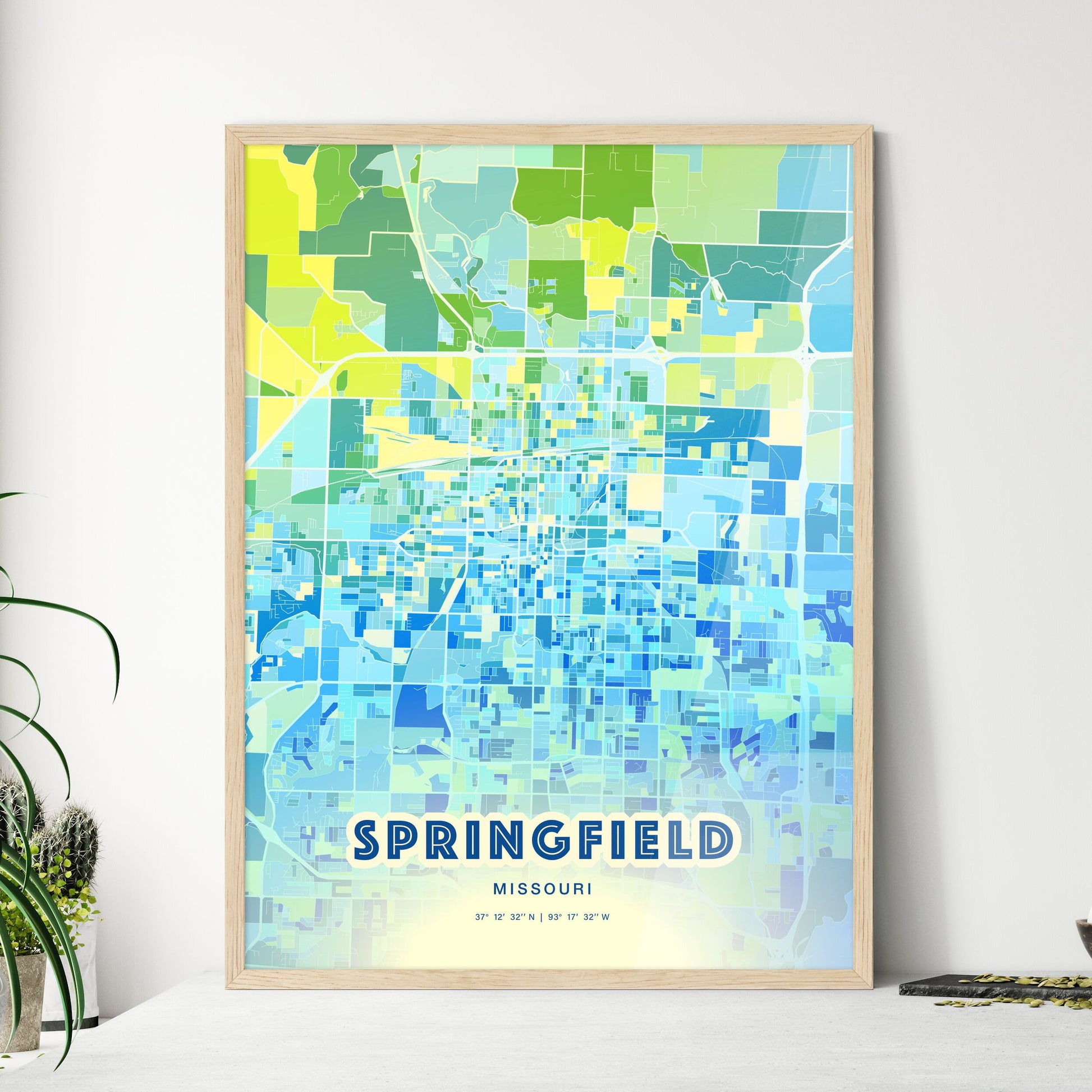 Colorful Springfield Missouri Fine Art Map Cool Blue