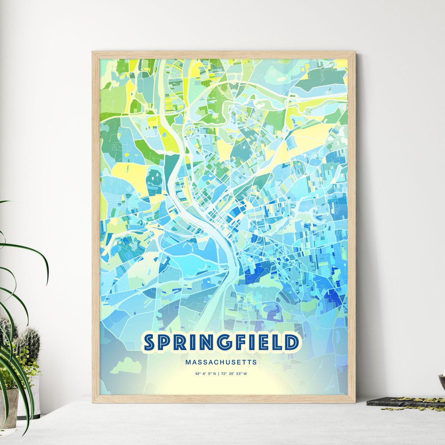 Colorful Springfield Massachusetts Fine Art Map Cool Blue