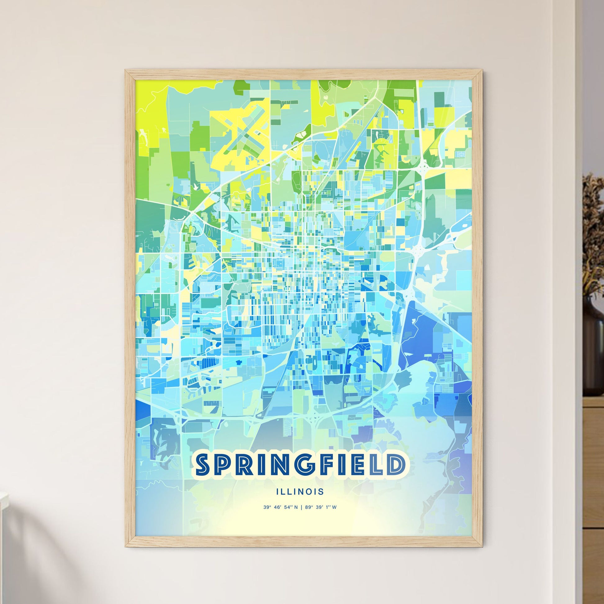 Colorful Springfield Illinois Fine Art Map Cool Blue