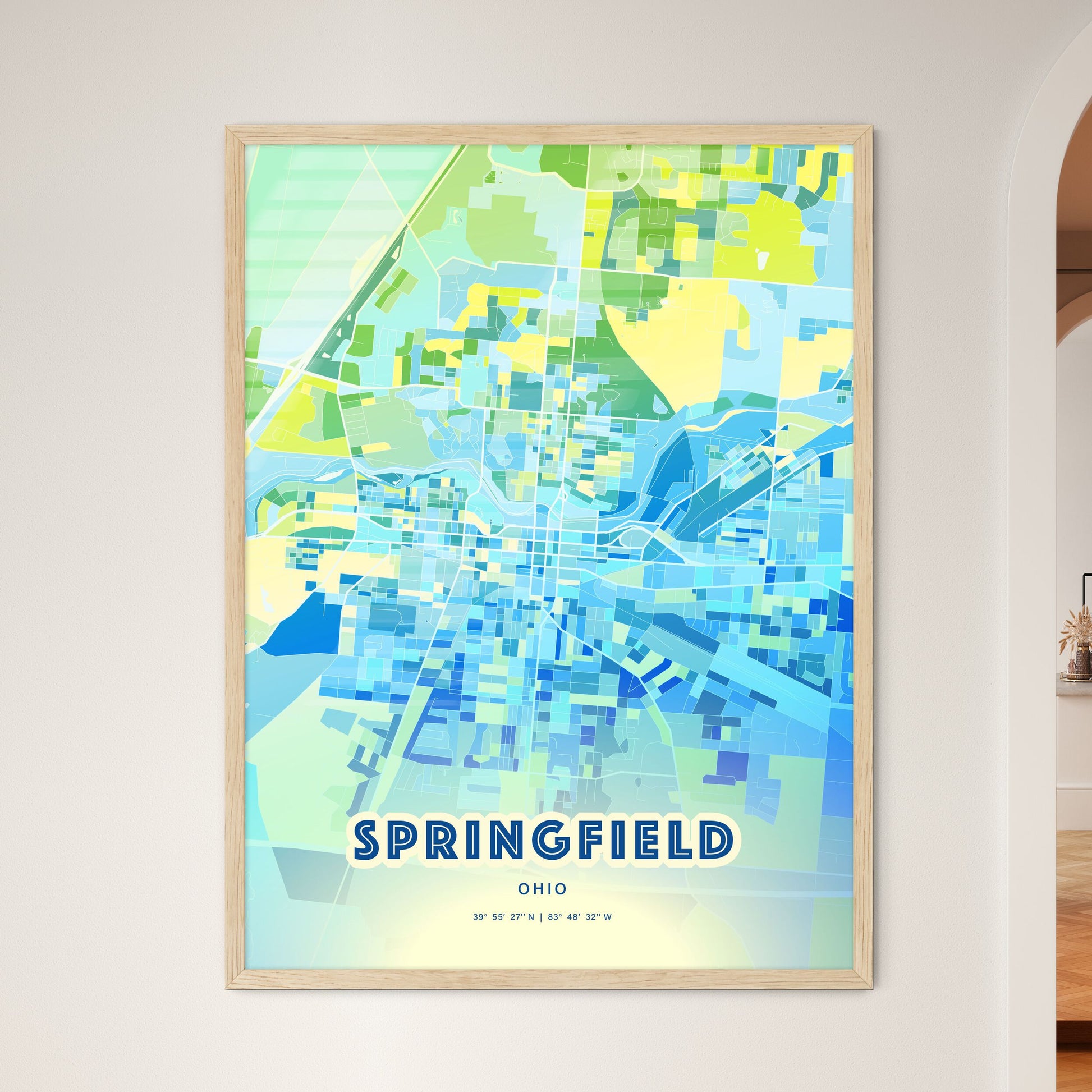 Colorful Springfield Ohio Fine Art Map Cool Blue