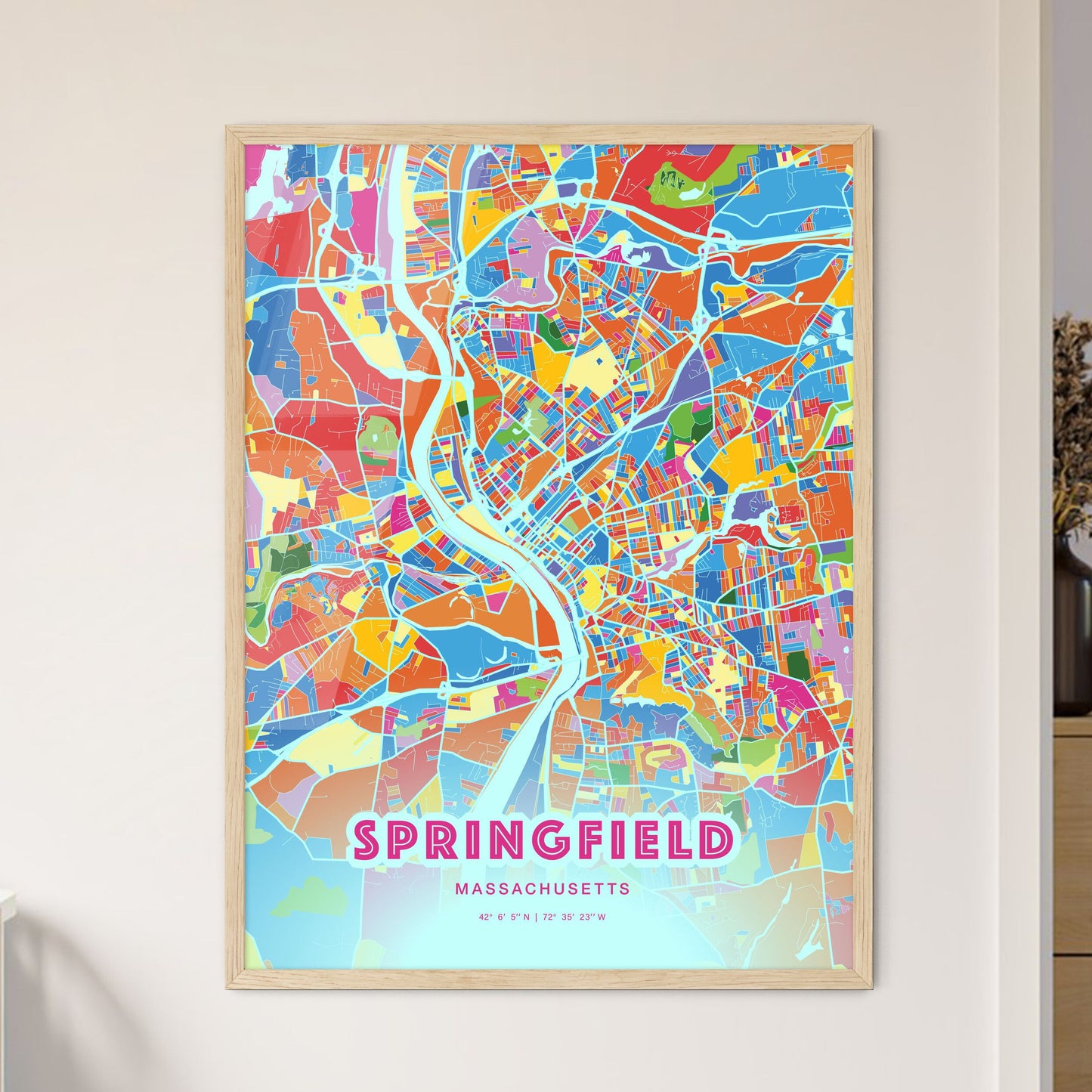 Colorful Springfield Massachusetts Fine Art Map Crazy Colors