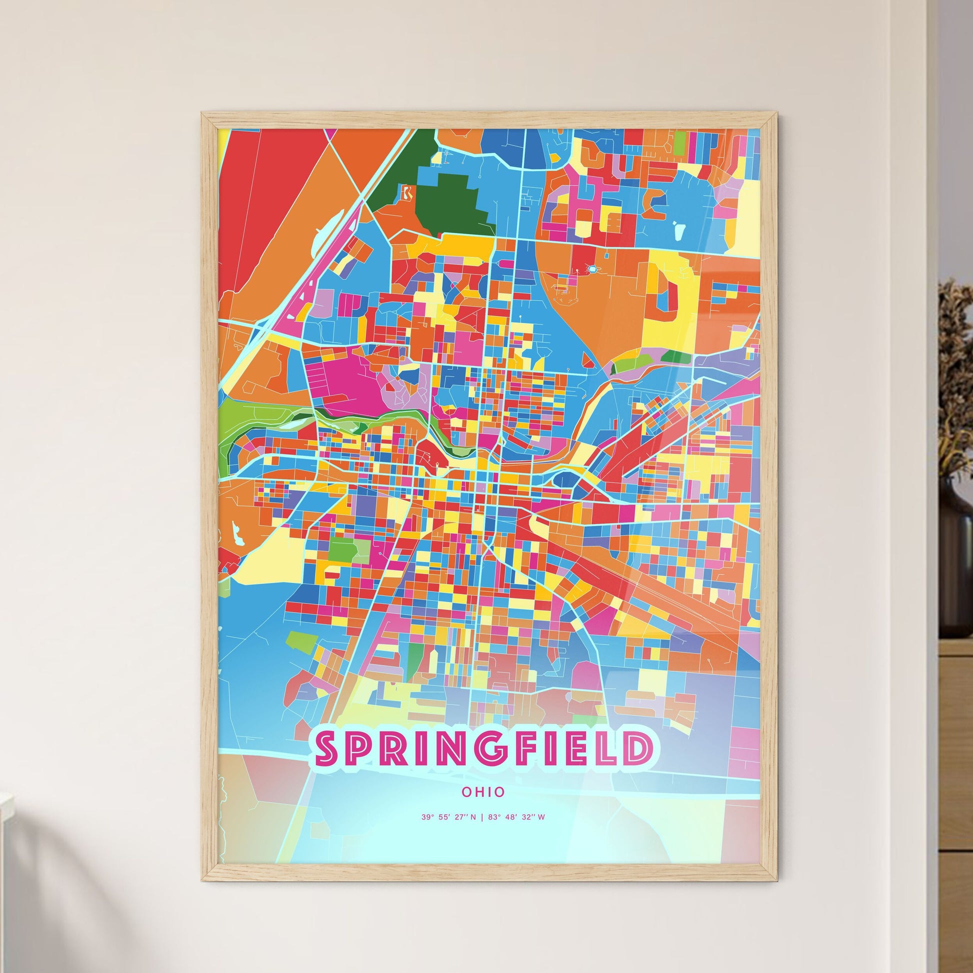 Colorful Springfield Ohio Fine Art Map Crazy Colors