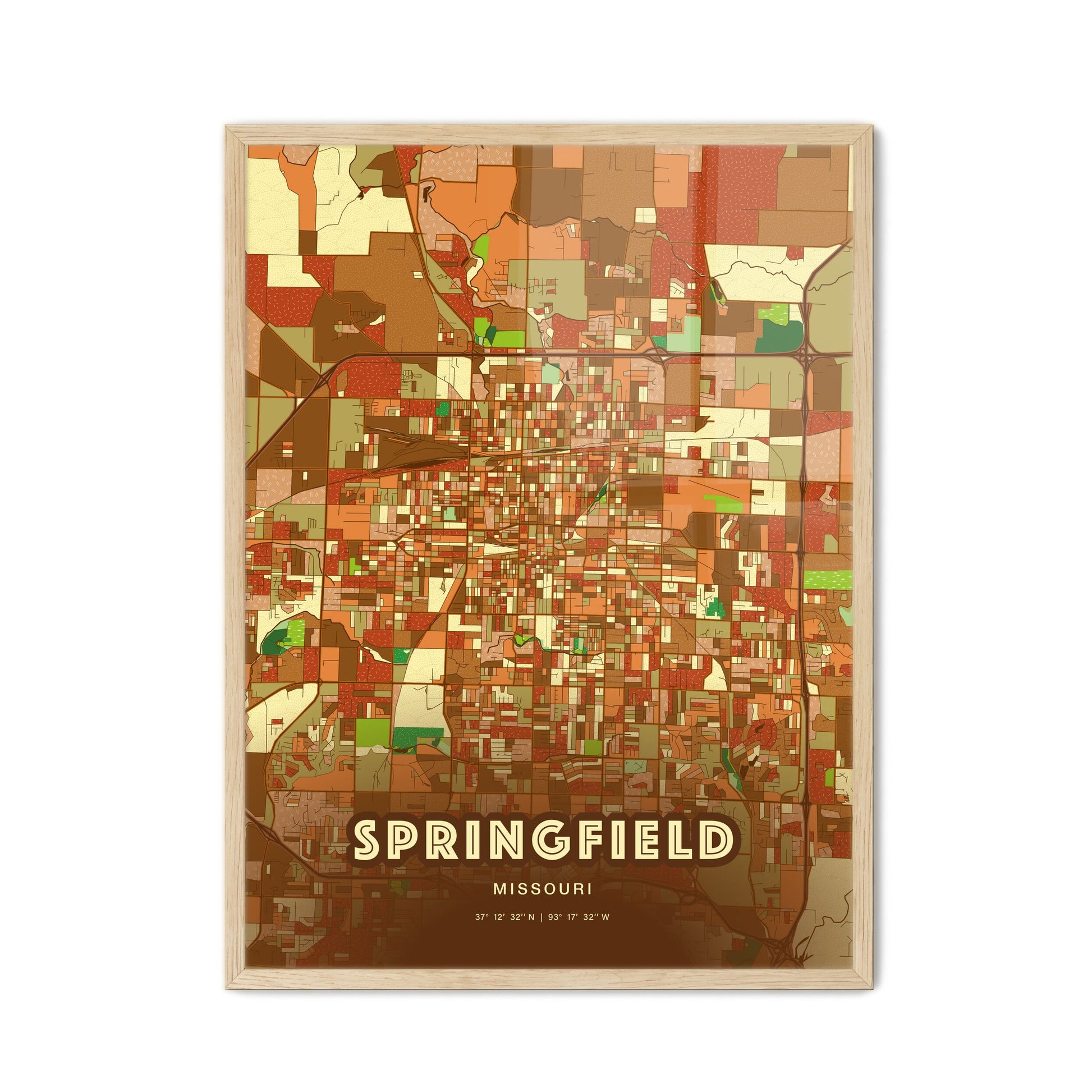 Colorful Springfield Missouri Fine Art Map Farmhouse