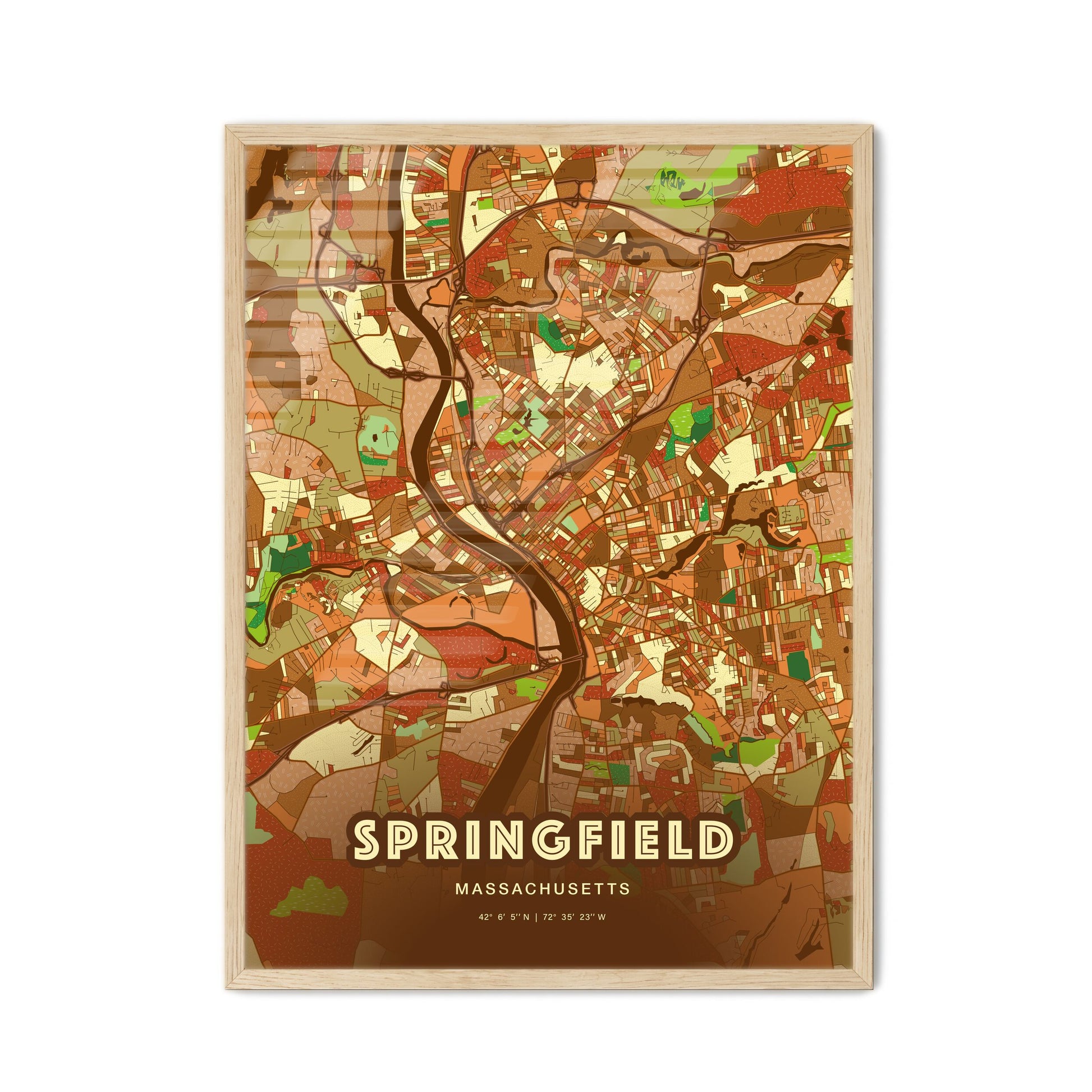 Colorful Springfield Massachusetts Fine Art Map Farmhouse
