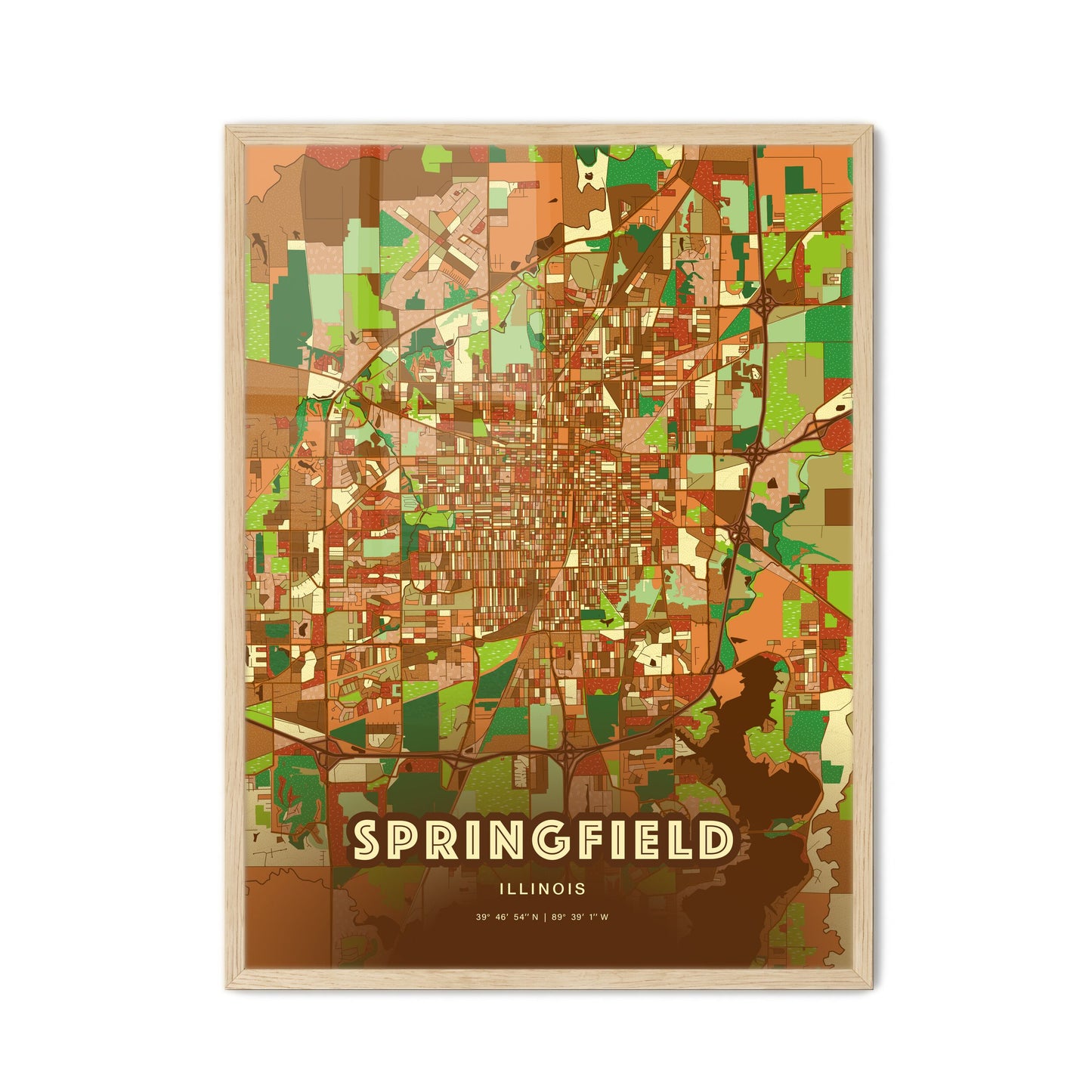 Colorful Springfield Illinois Fine Art Map Farmhouse