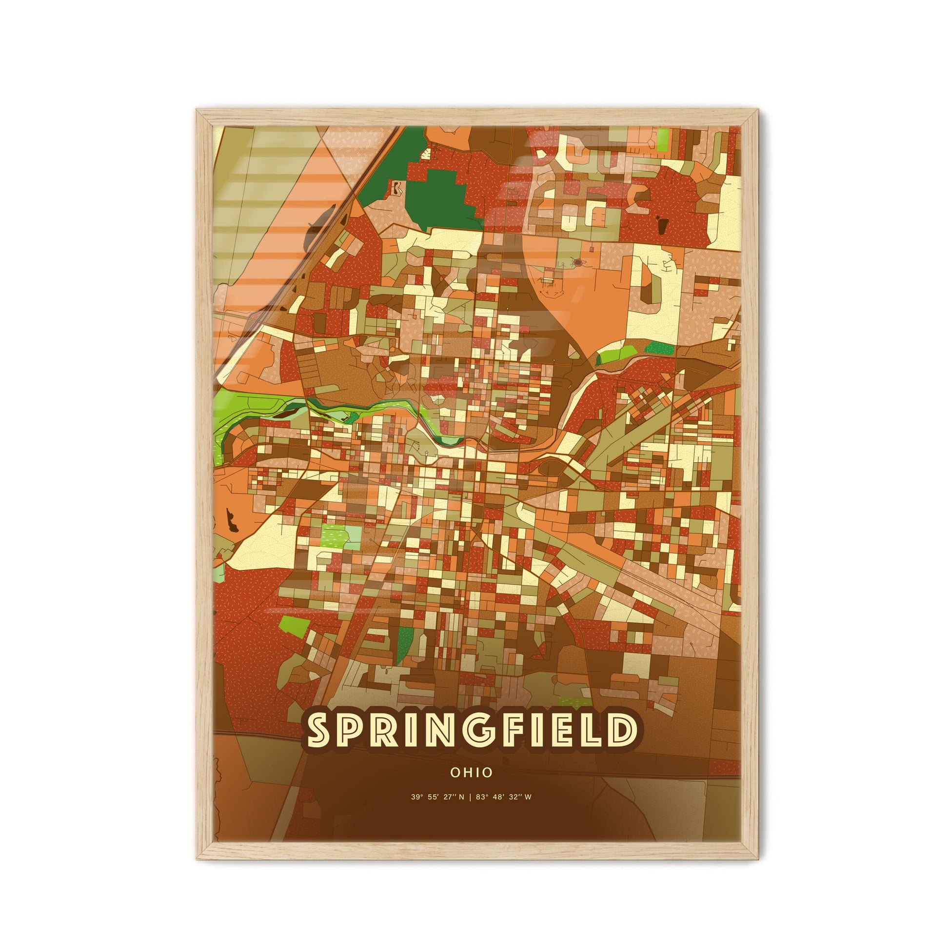 Colorful Springfield Ohio Fine Art Map Farmhouse