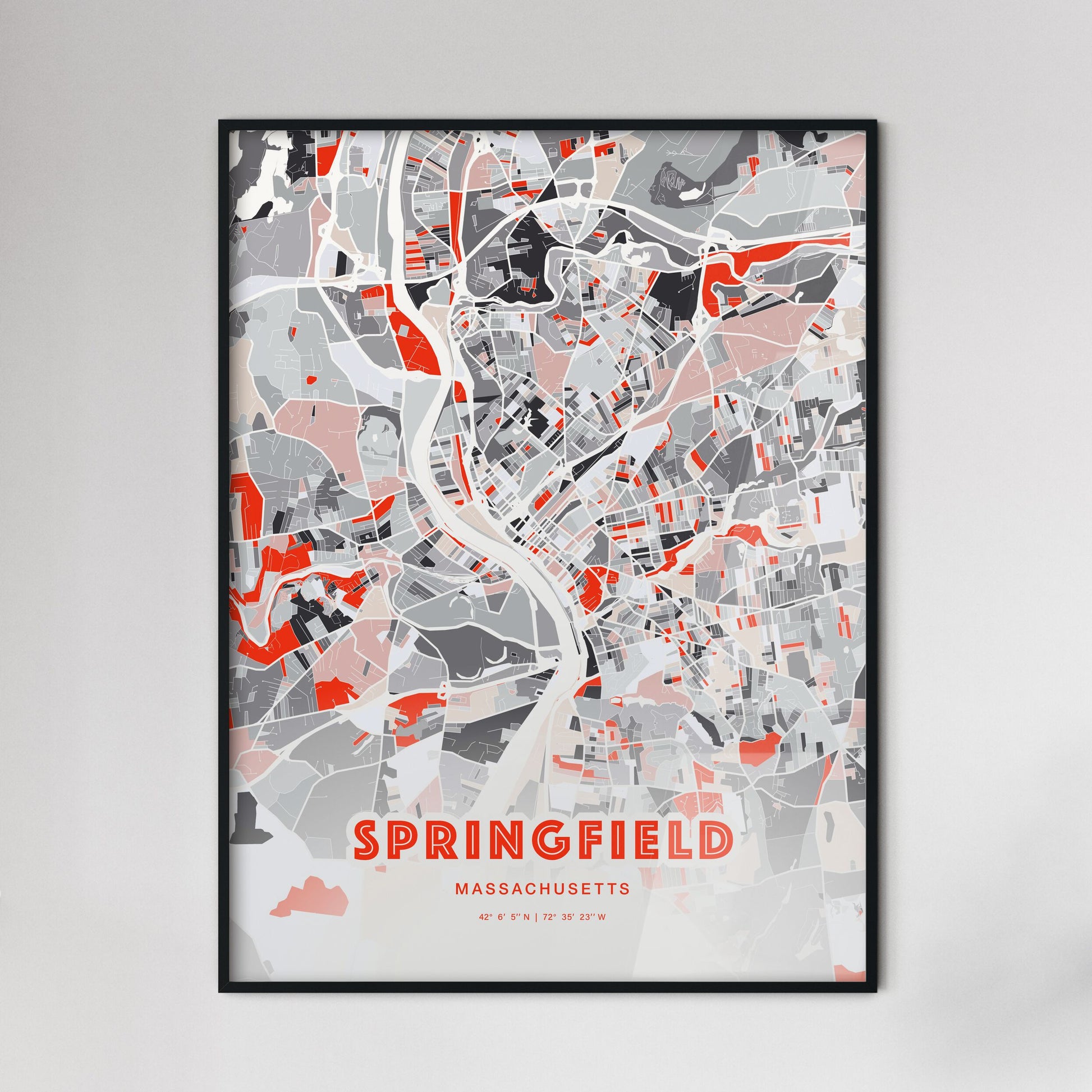Colorful Springfield Massachusetts Fine Art Map Modern Expressive