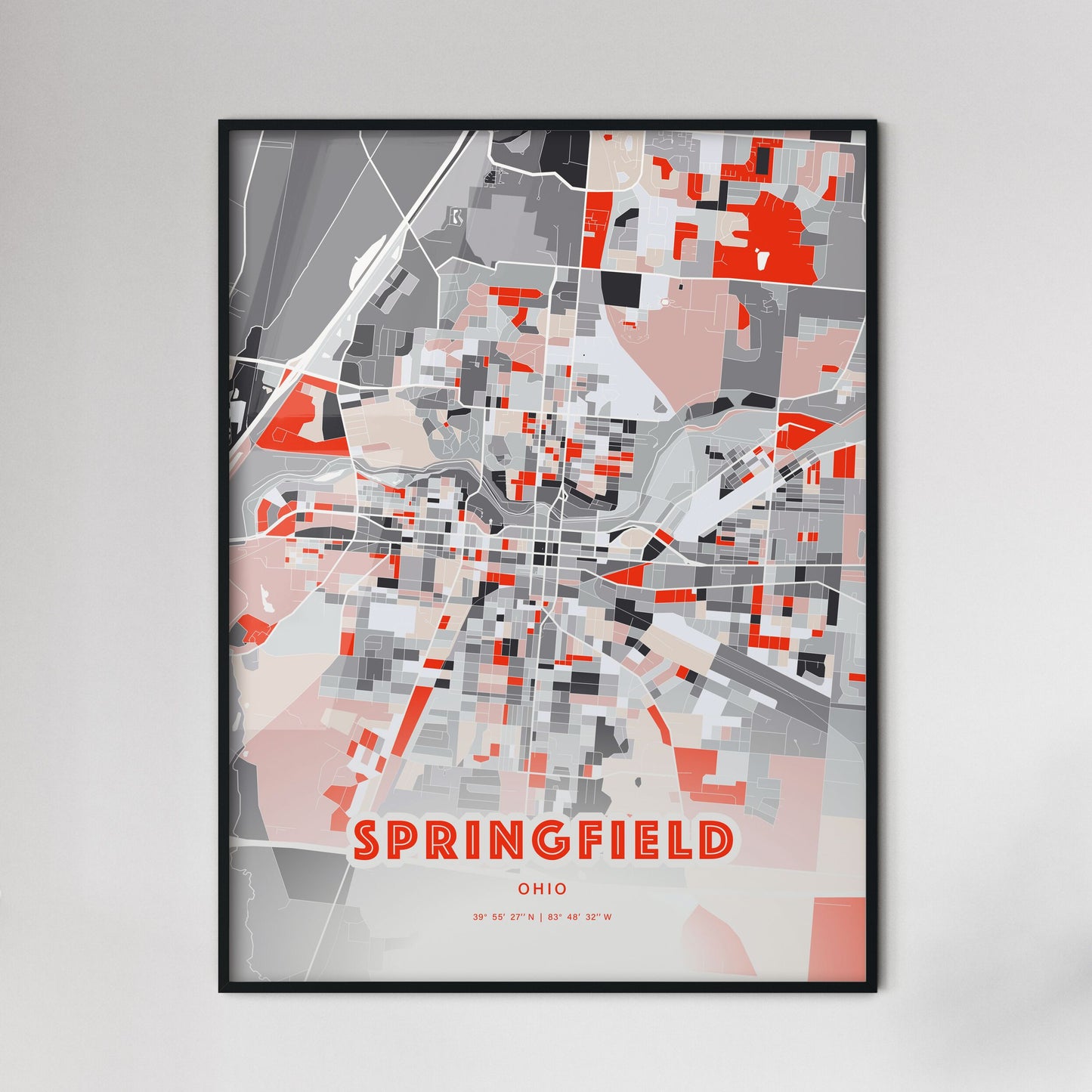 Colorful Springfield Ohio Fine Art Map Modern Expressive