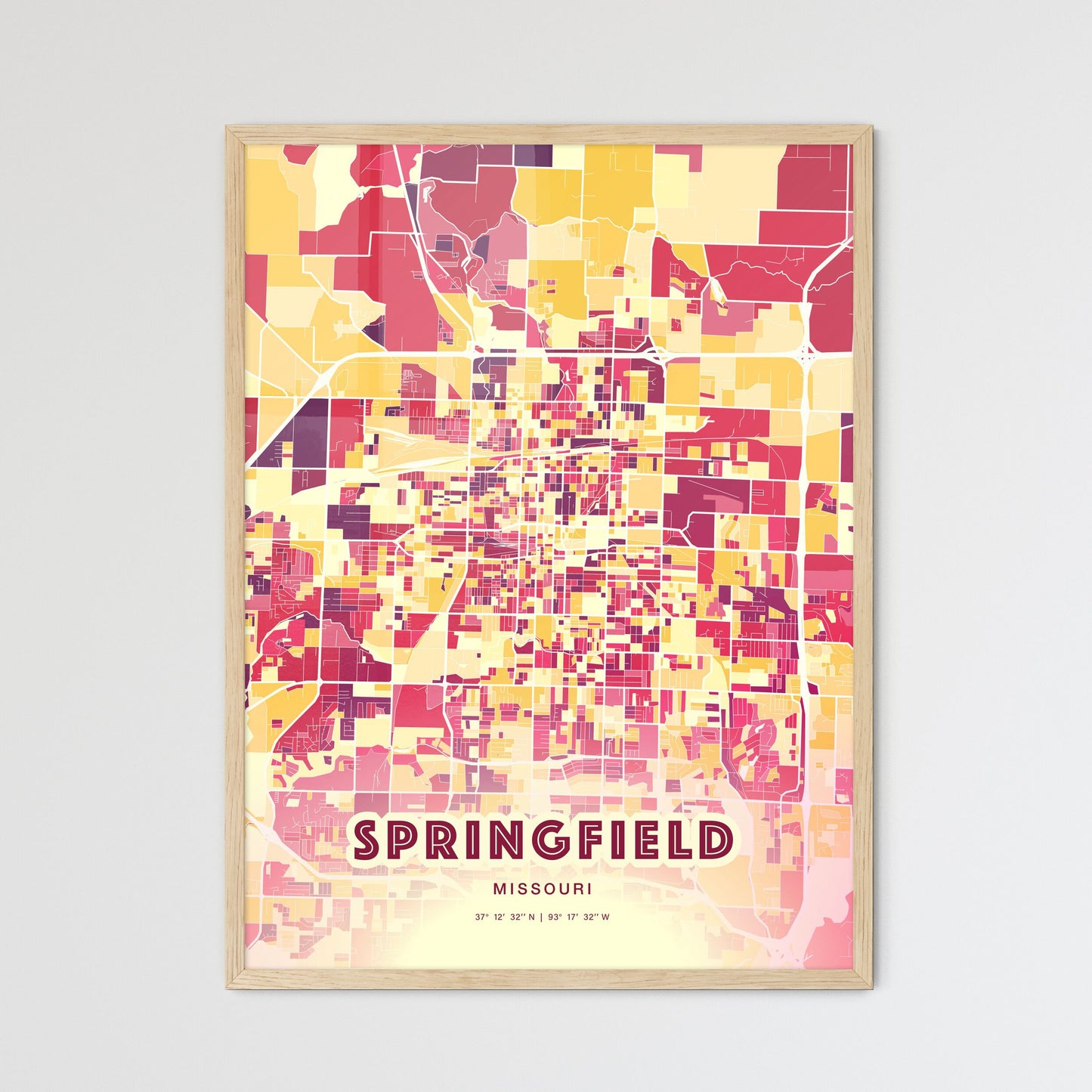 Colorful Springfield Missouri Fine Art Map Hot Red